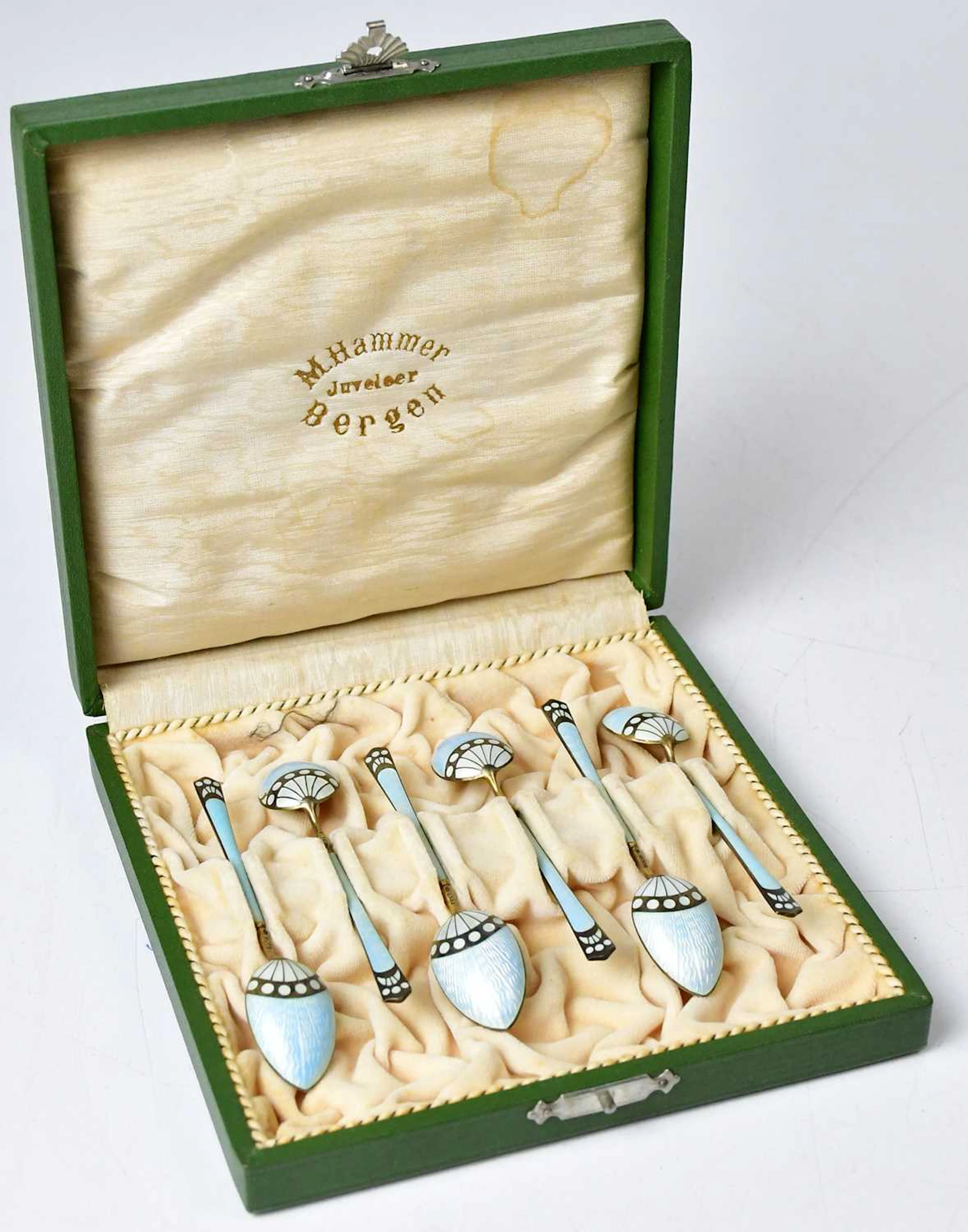 M HAMMER OF BERGEN; a cased set of six gilt Norwegian...