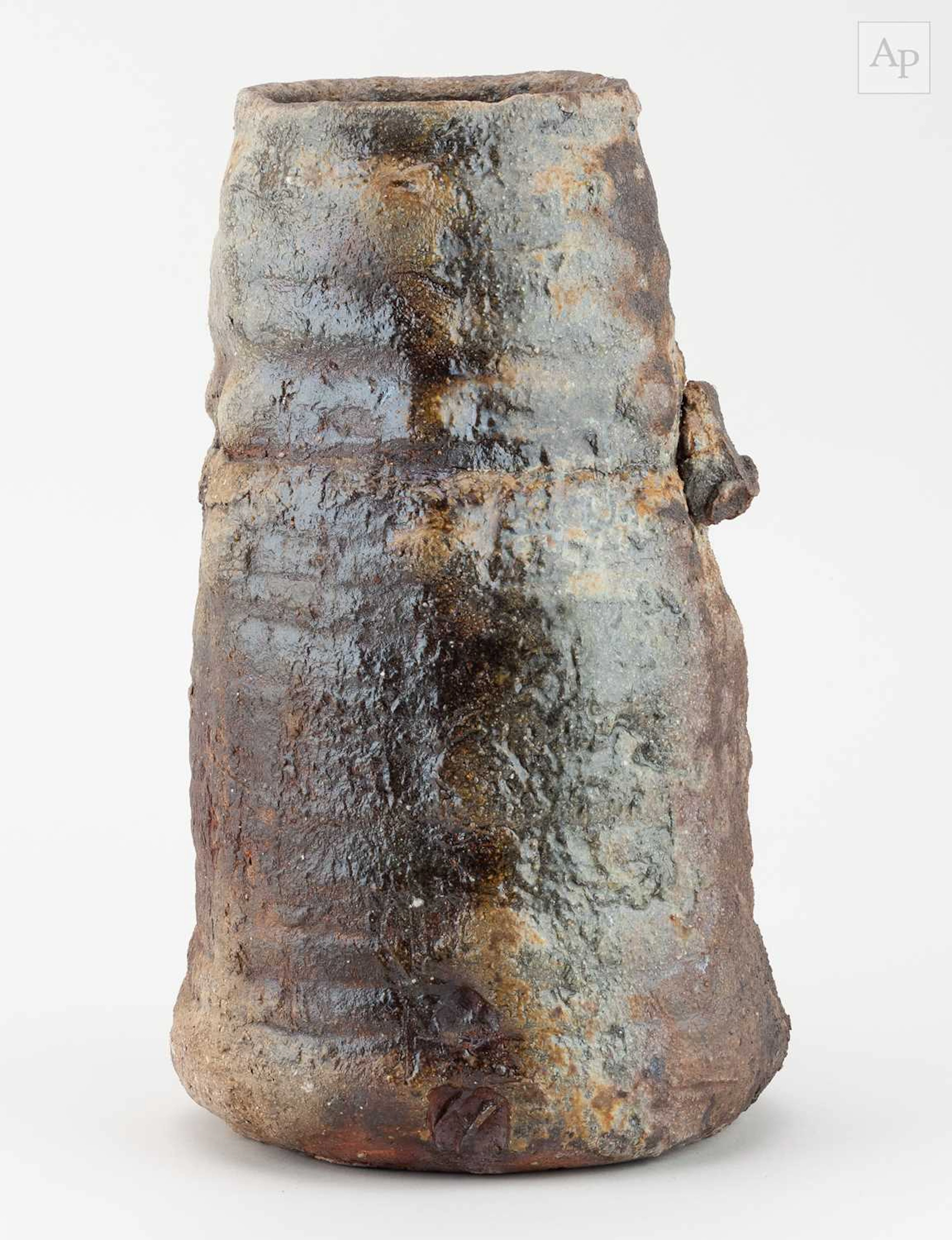 CHARLES BOUND (born 1939); a faceted wood fired stoneware...