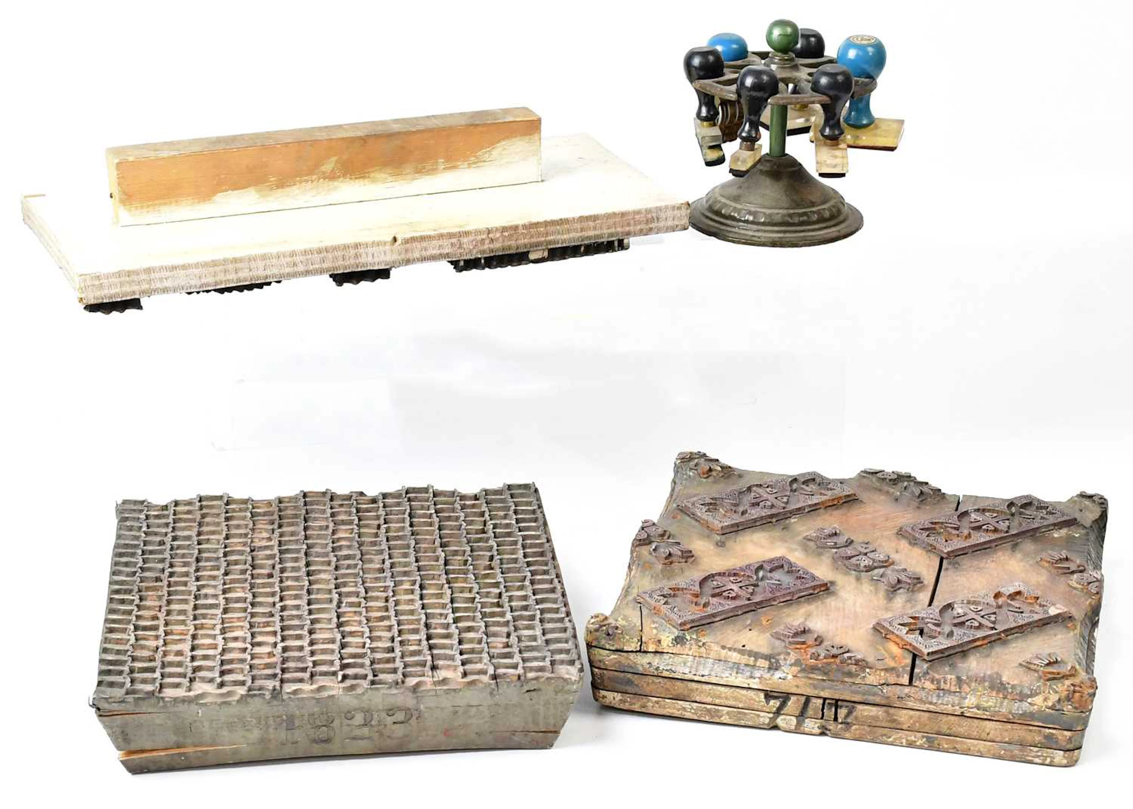 Three wallpaper printing blocks