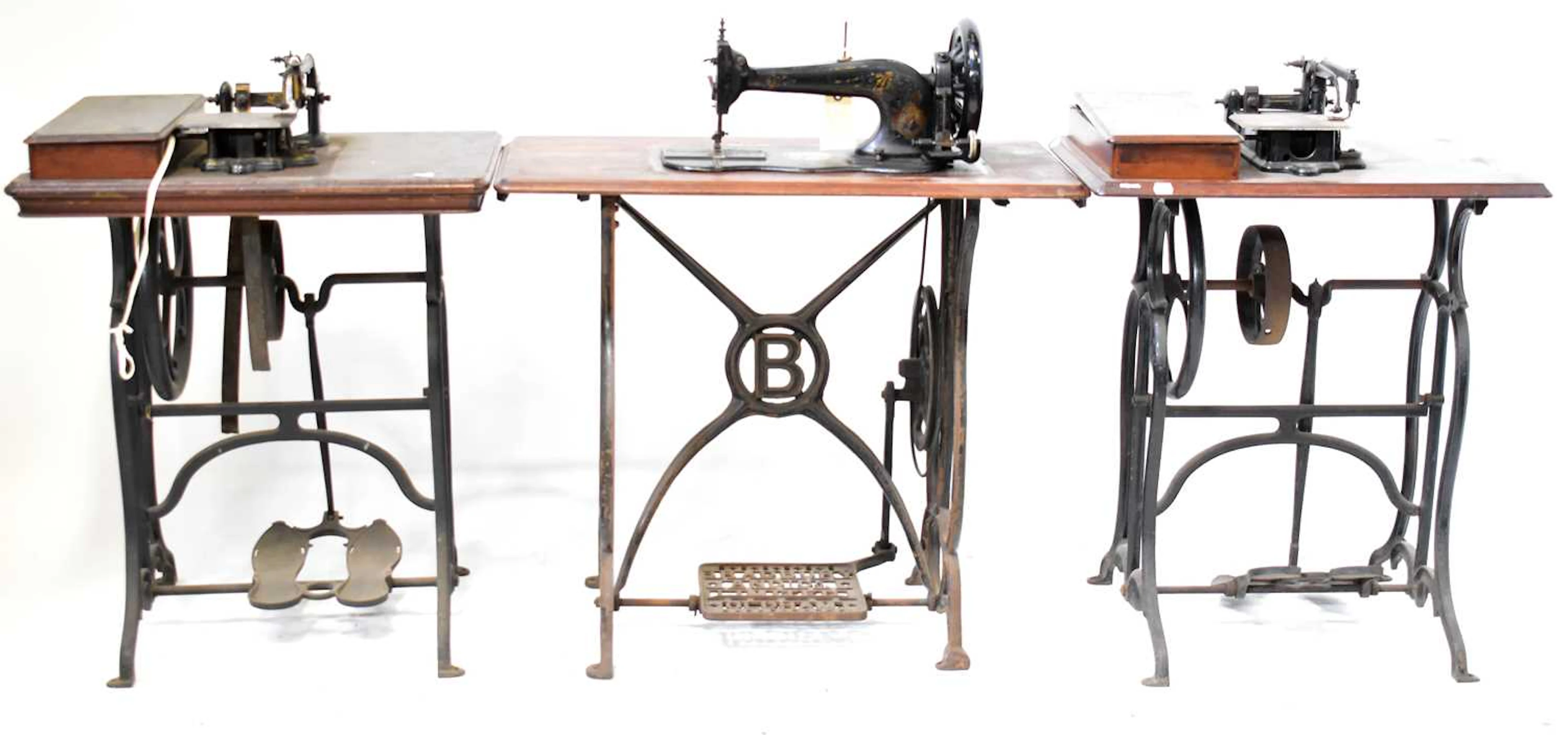 WHEELER & WILSON; two vintage treadle sewing machines