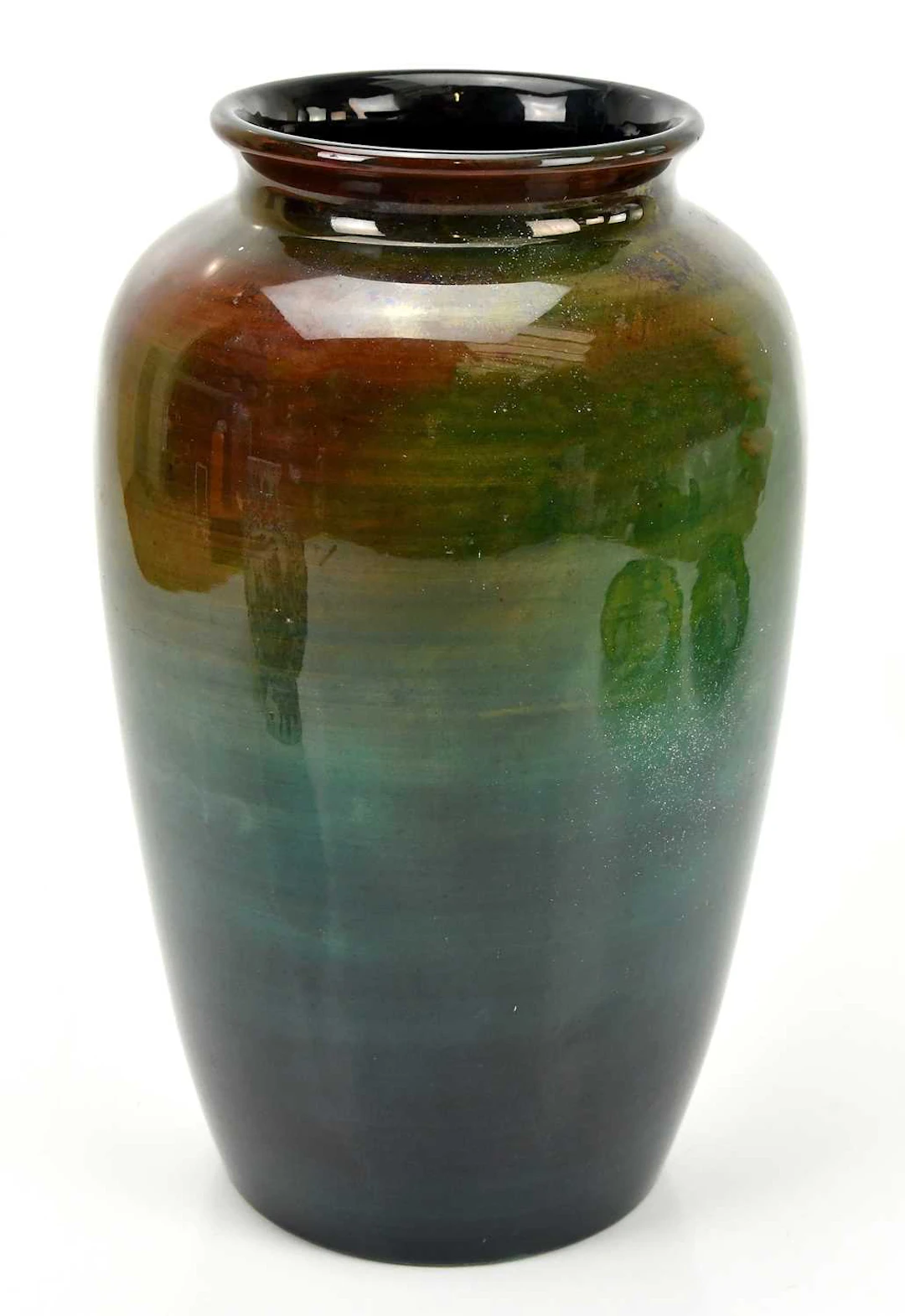WILLIAM MOORCROFT; an unusual part flambé glazed vase of...