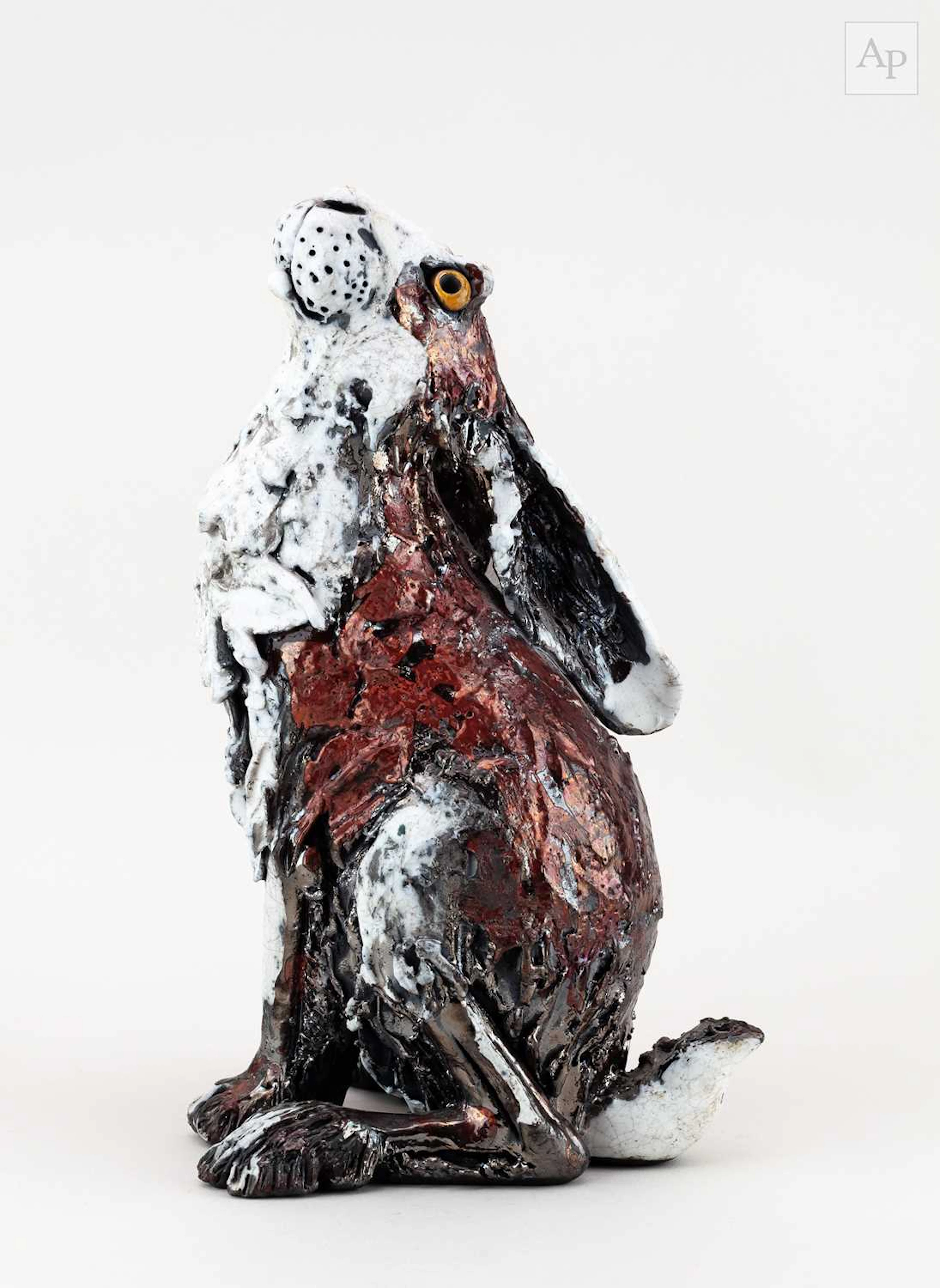 PHIL HAYES for Island Pottery; a raku sculpture of a hare...