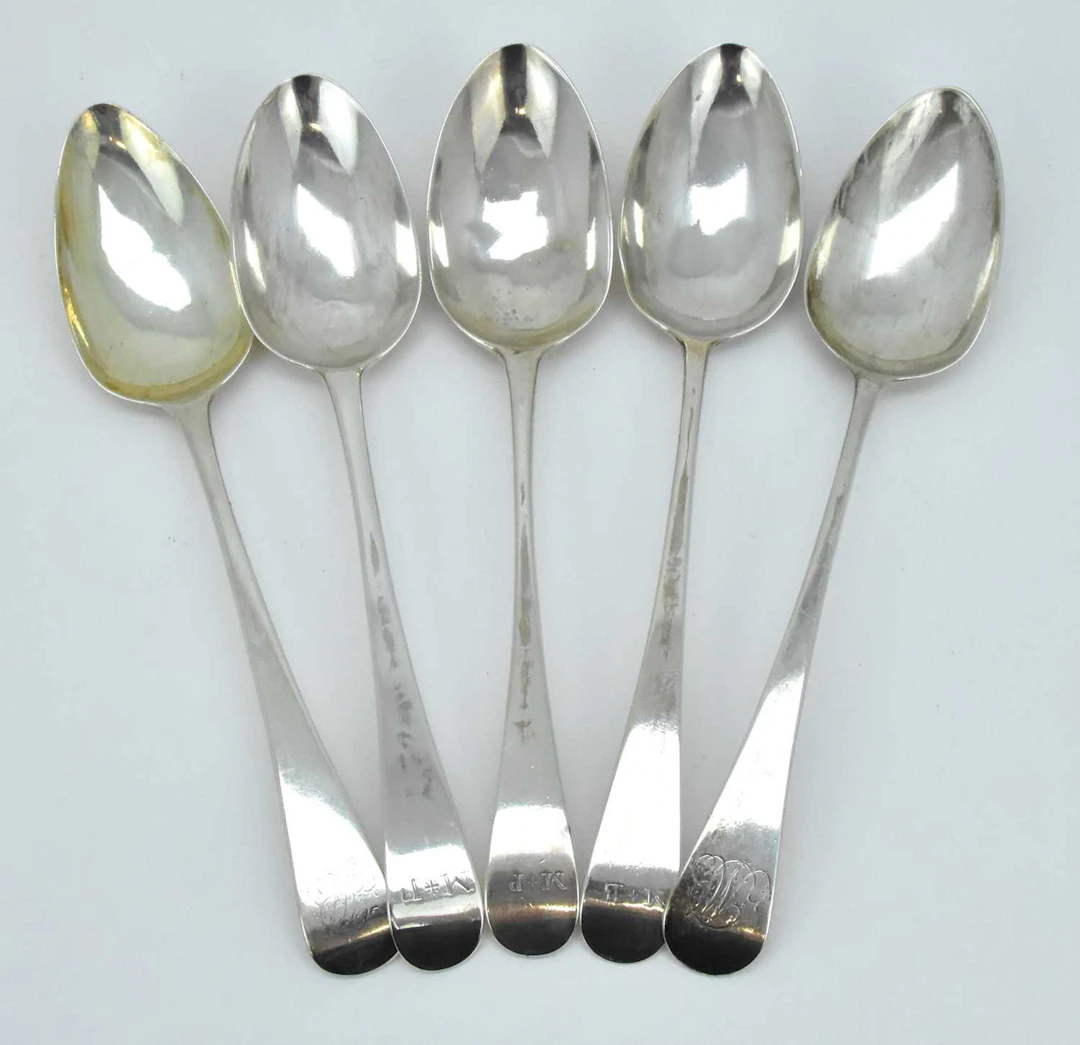 Five hallmarked silver tablespoons