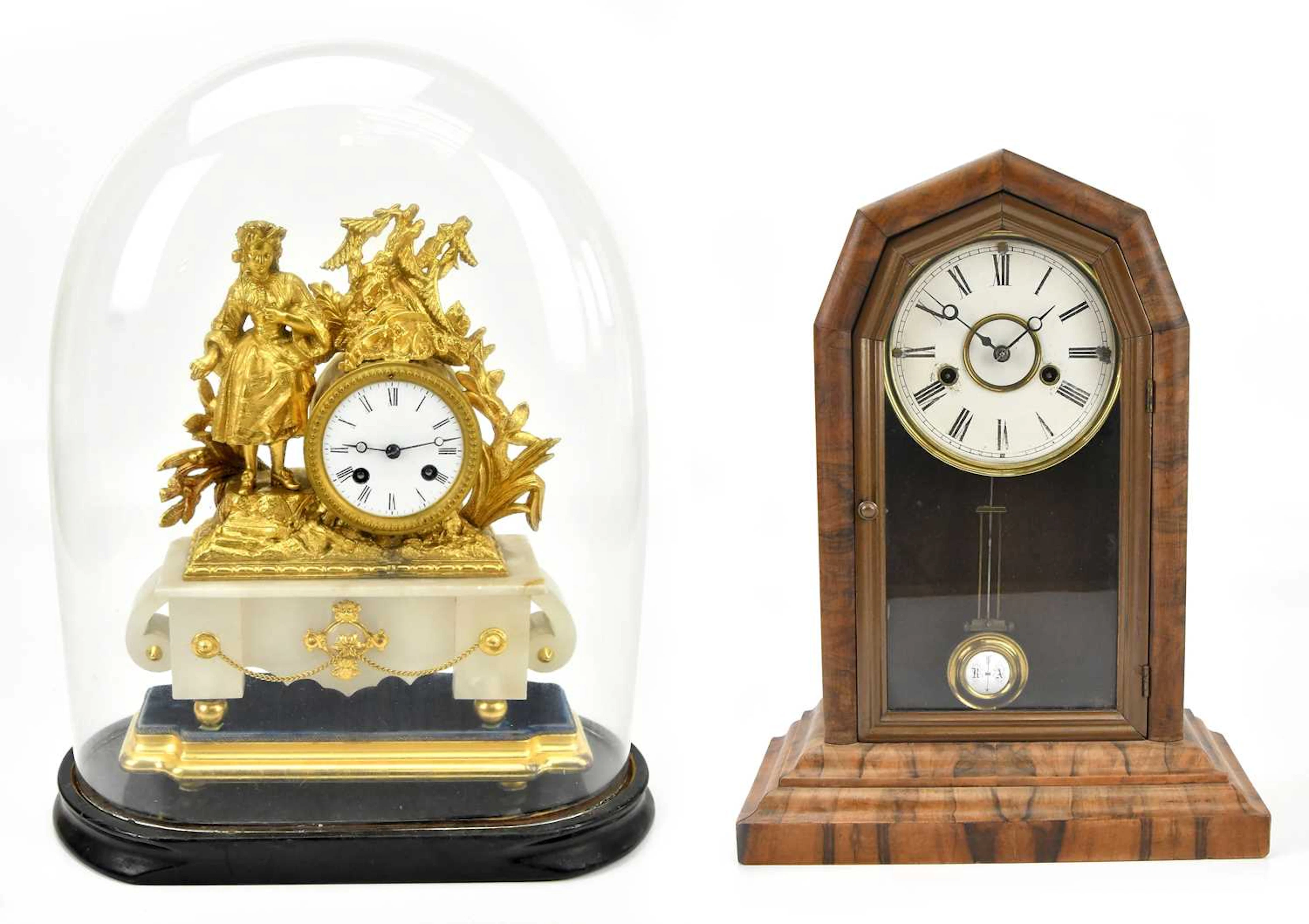 A late 19th century gilt spelter figural mantel clock...