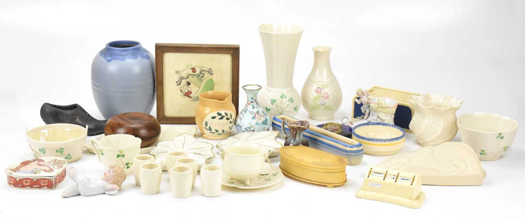 BELLEEK; a collection of decorative ceramics including vases