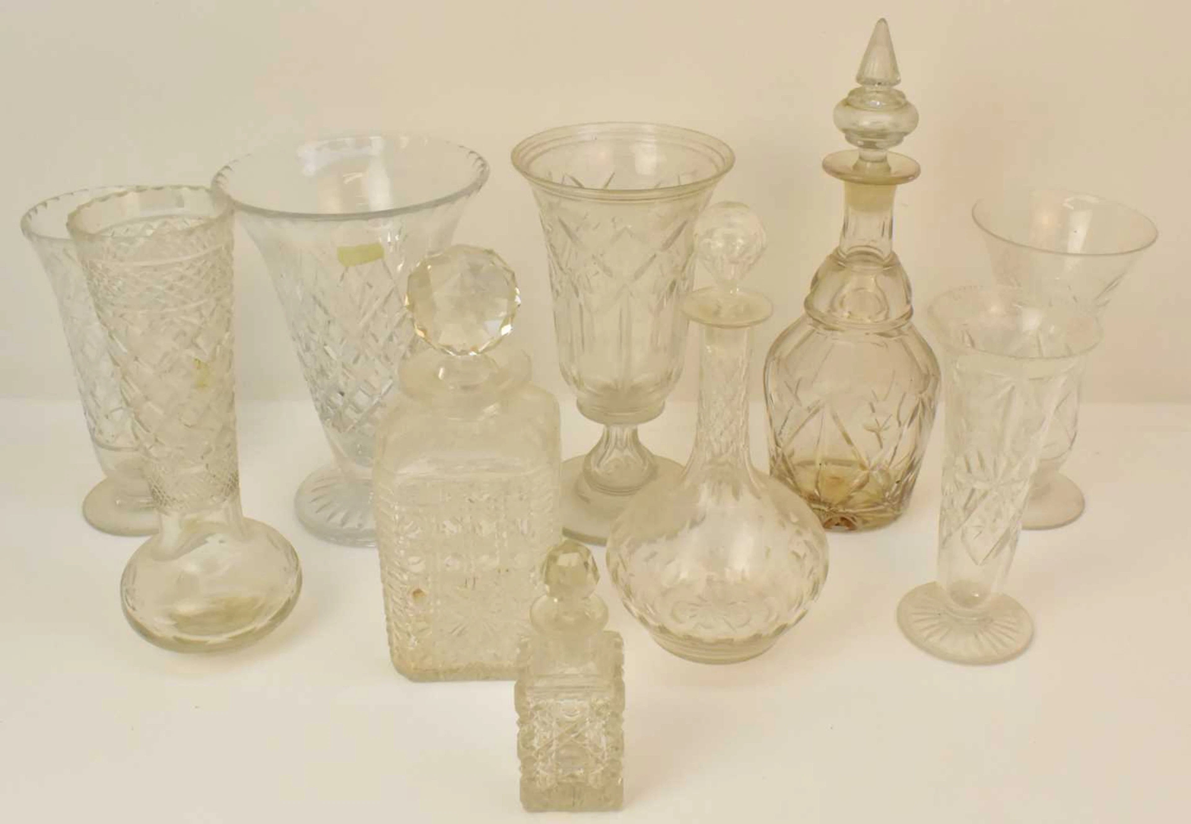 Ten items of vintage and antique clear moulded and pressed glass