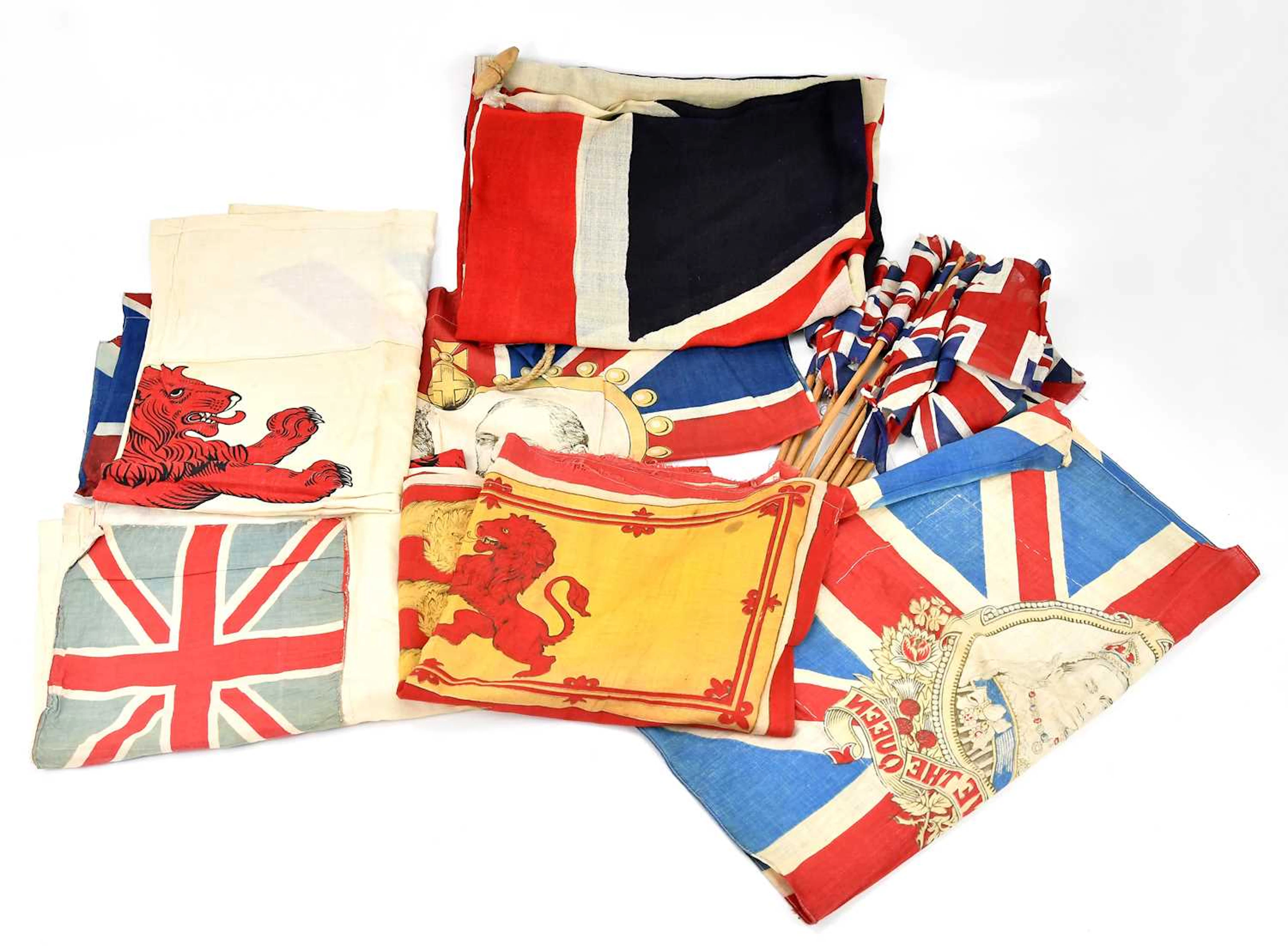 A collection of six Queen Victoria and later Coronation and other flags