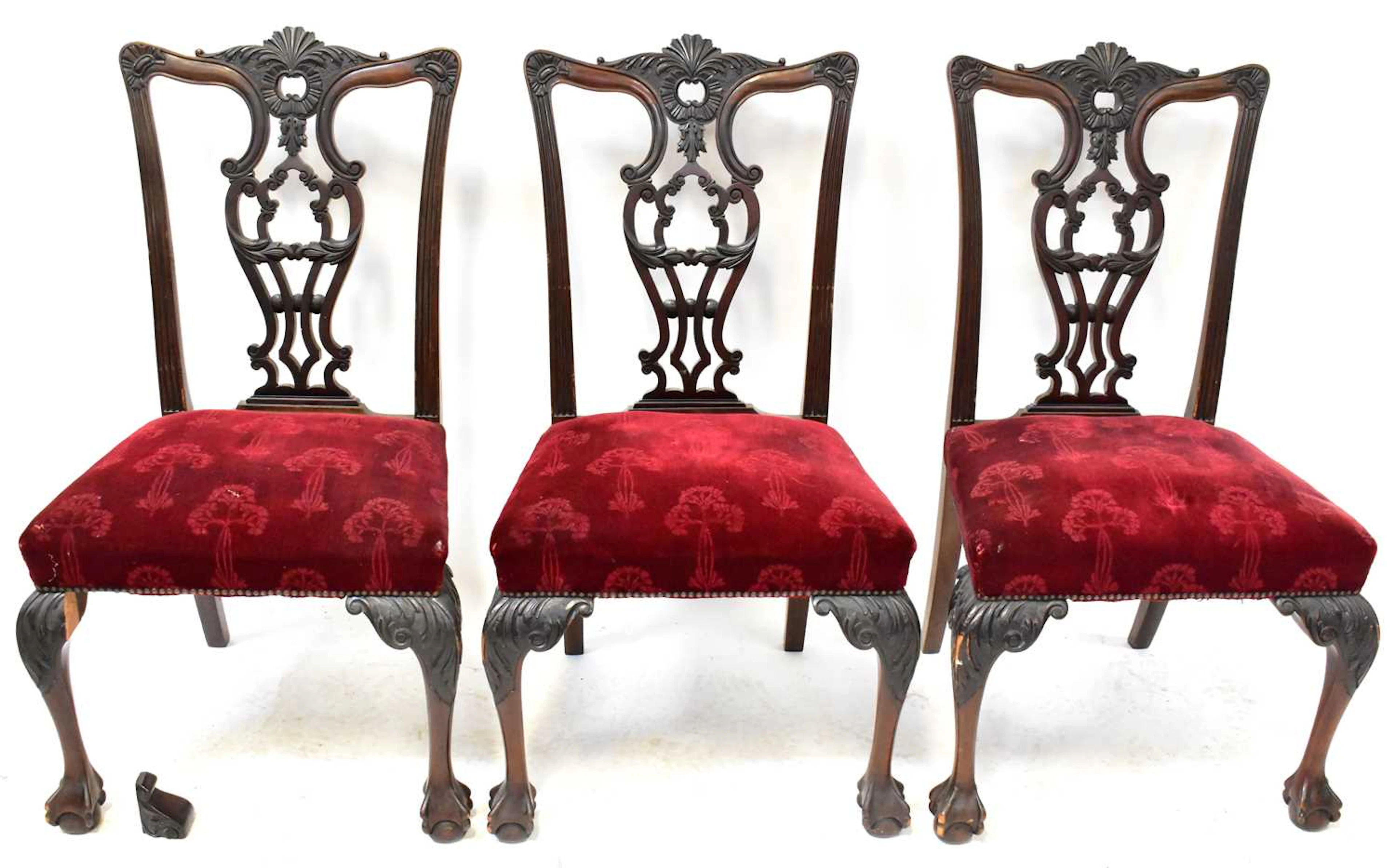 Six Georgian-style mahogany pierced splat-back dining...