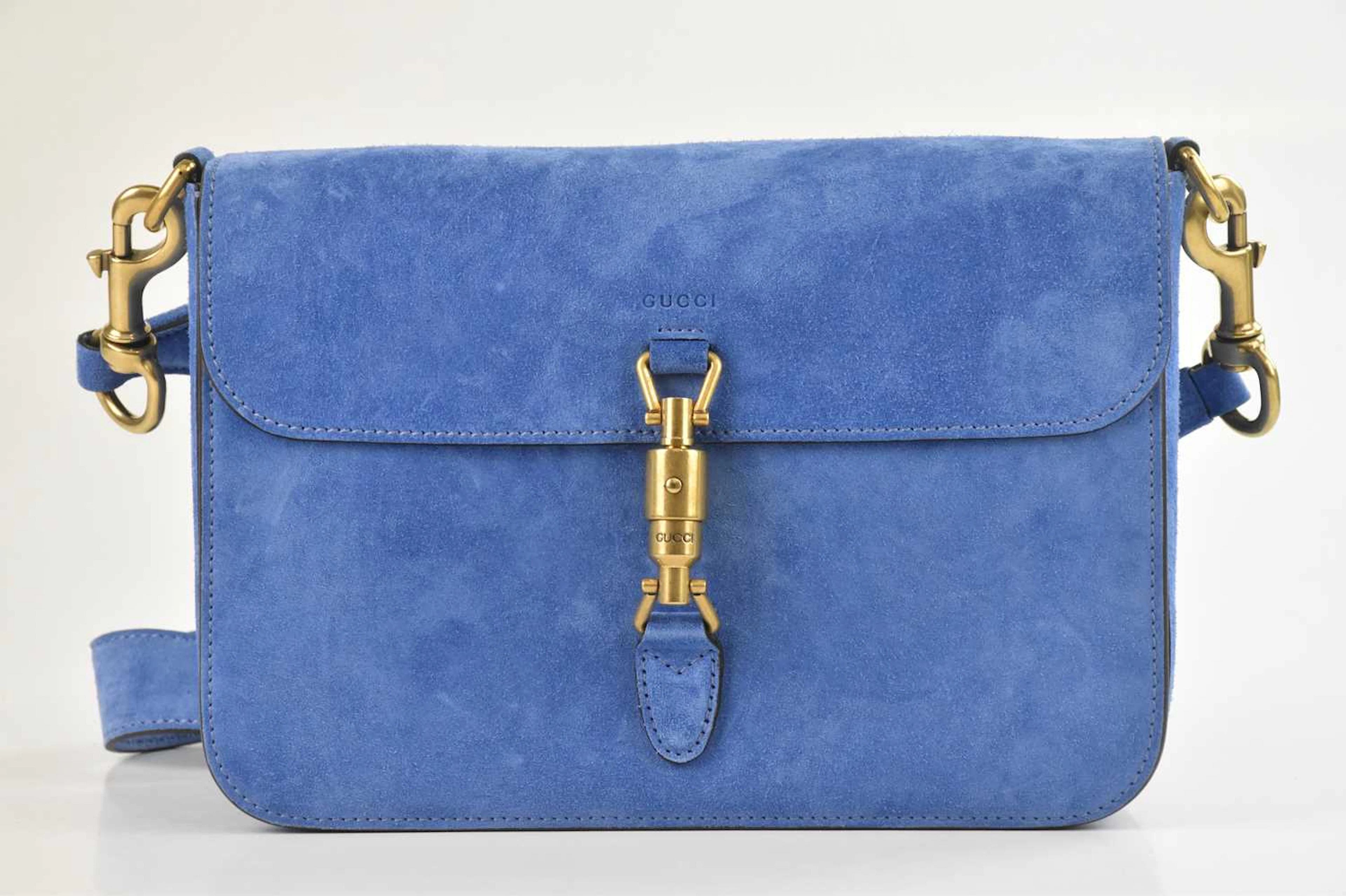 GUCCI; a cerulean blue suede soft Jackie shoulder bag