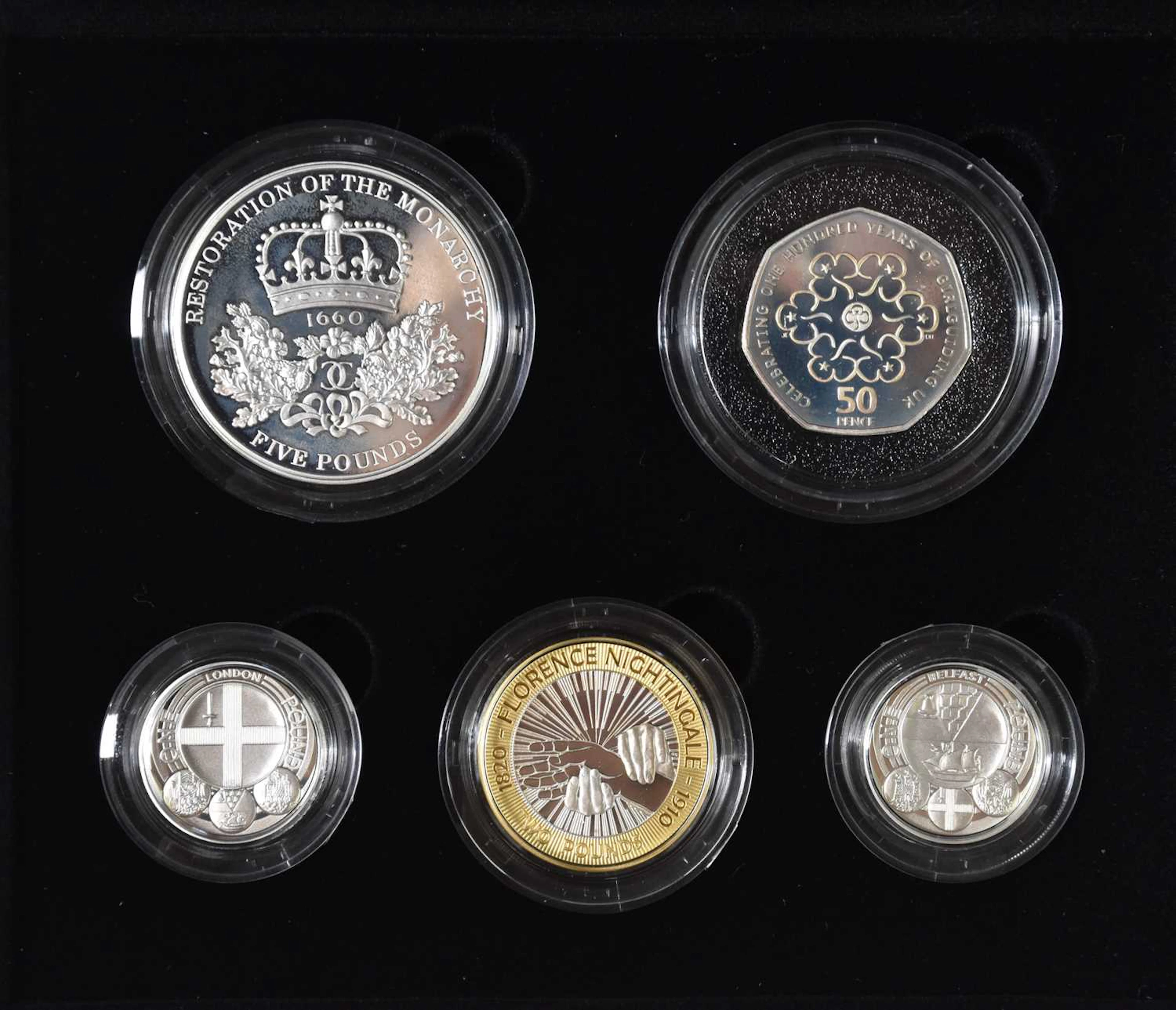 ROYAL MINT; a cased 2010 silver proof five-coin set