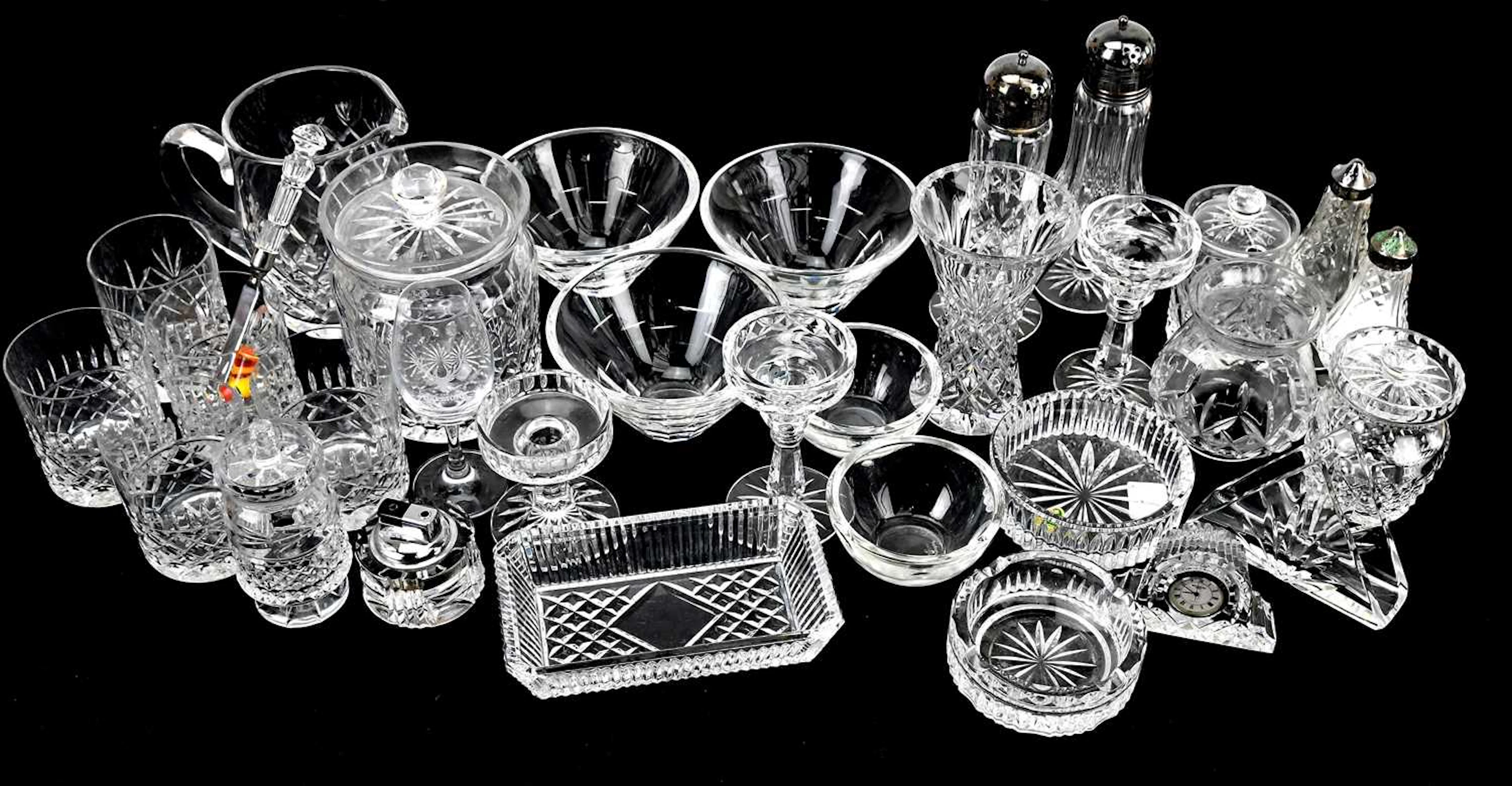 A good collection of assorted cut glass including Dublin crystal lamp