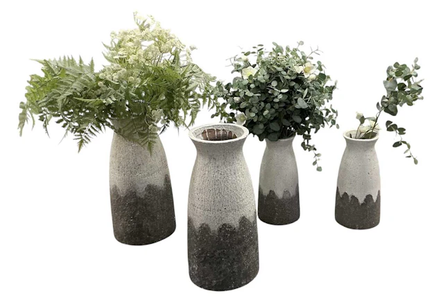 Four modern crackle glazed stoneware baluster form vases