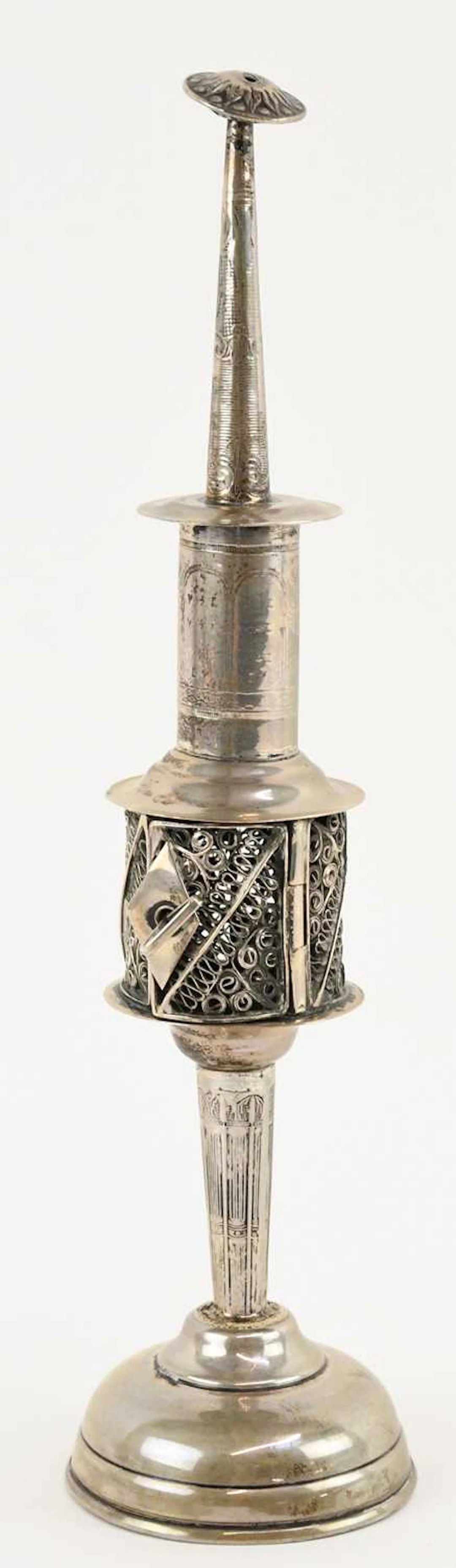 An early 20th century white metal spice tower