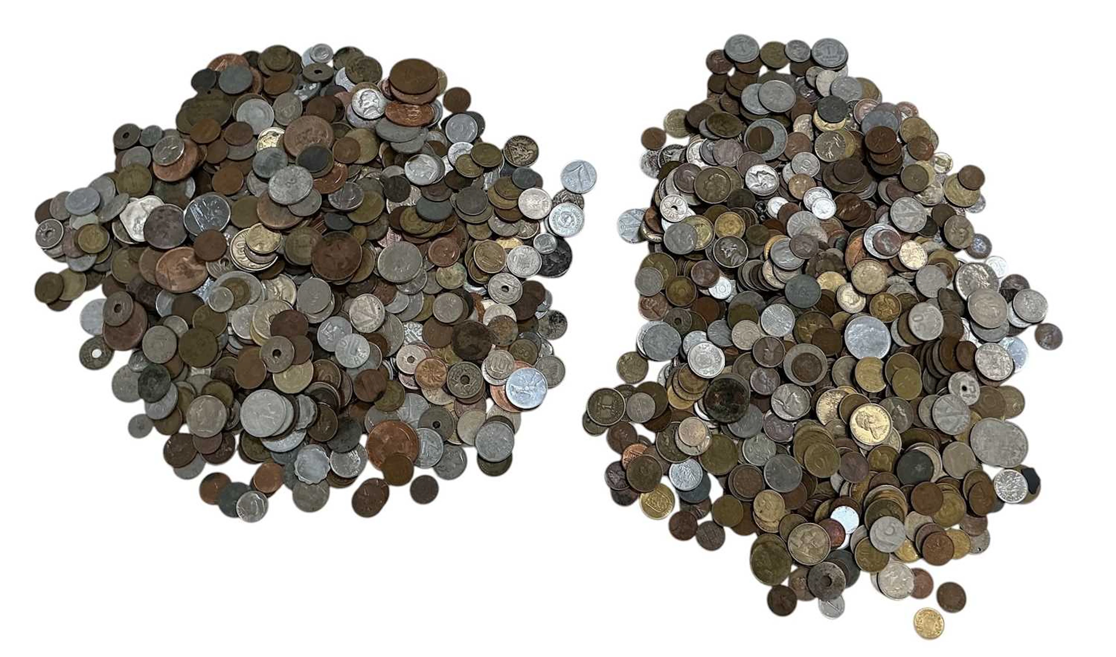 An assortment of all world coins including American