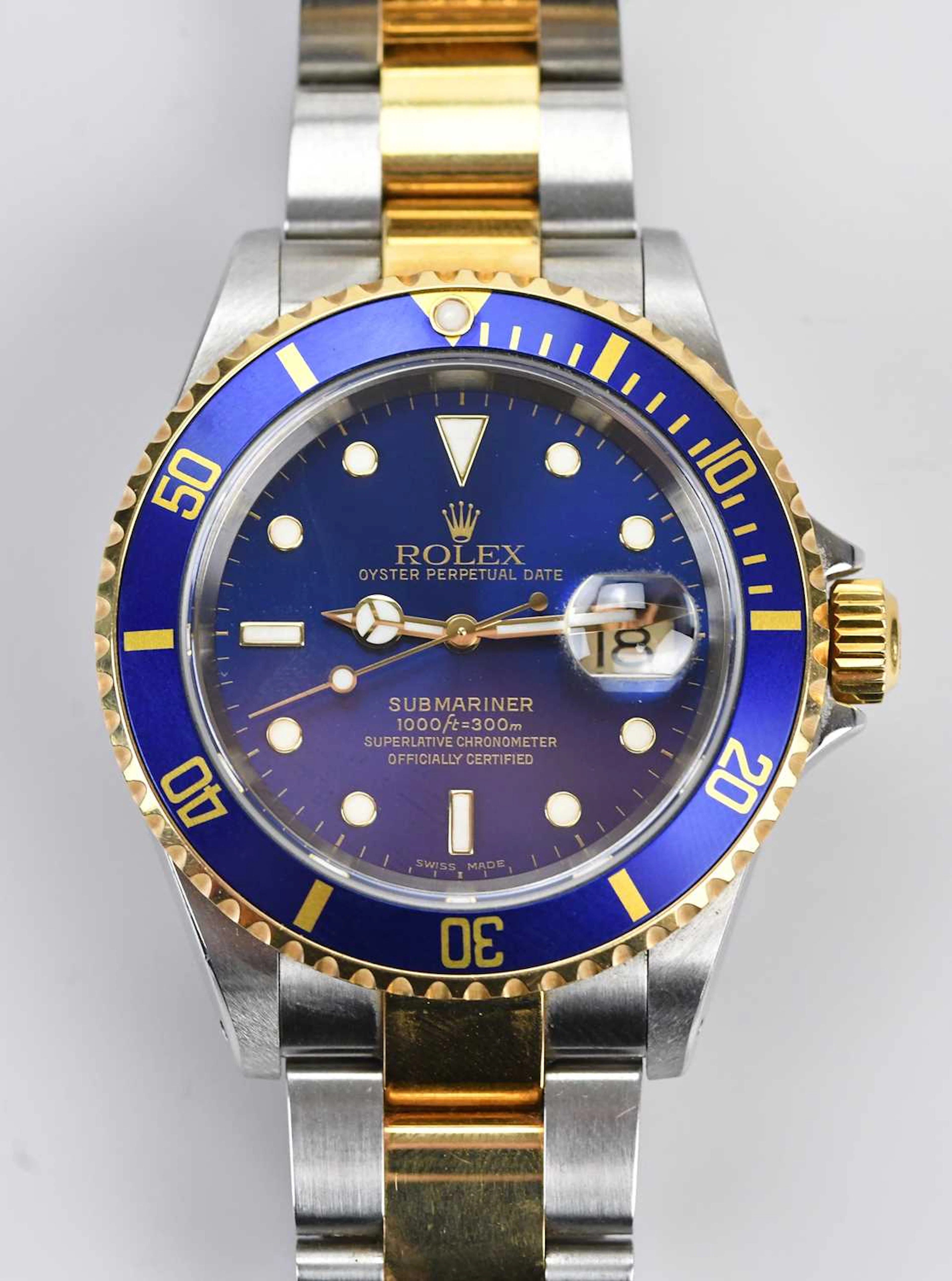 ROLEX; a gentleman's bi-metal 'Bluesy' submariner wristwatch