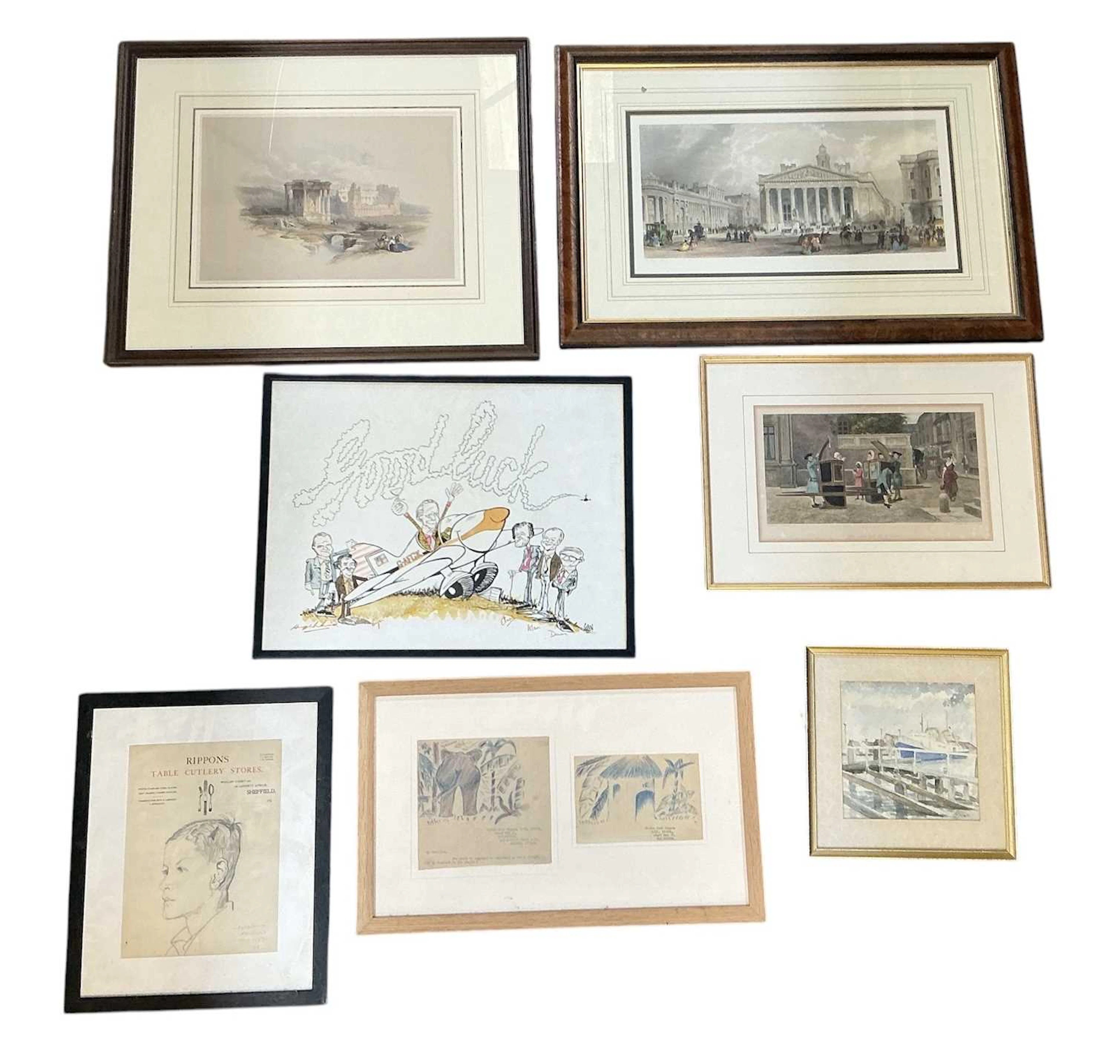 Seven assorted pictures and prints