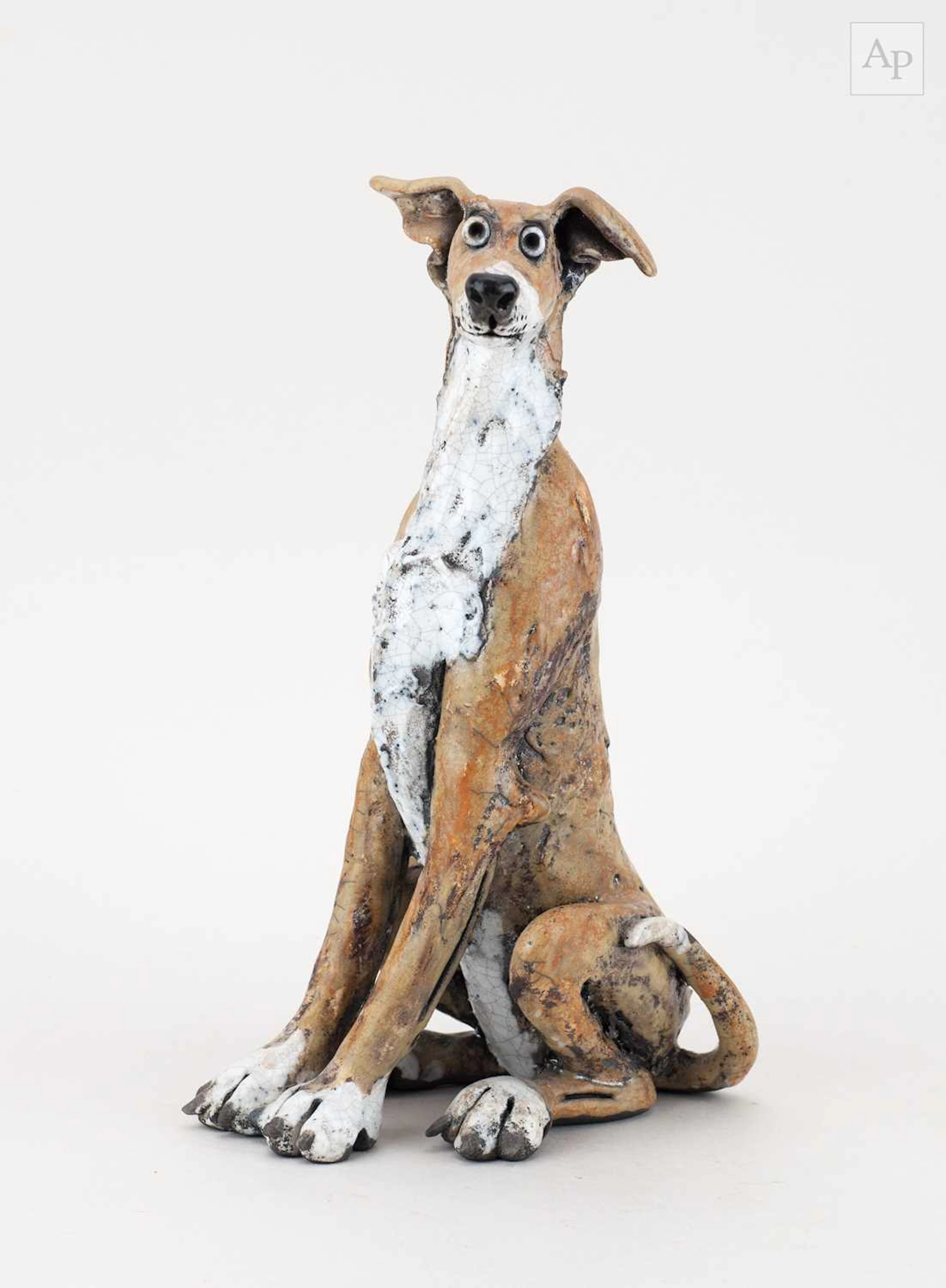 PHIL HAYES for Island Pottery; a raku sculpture of a dog