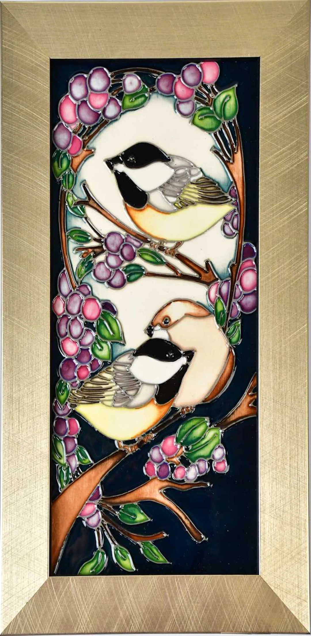MOORCROFT; a framed ceramic plaque