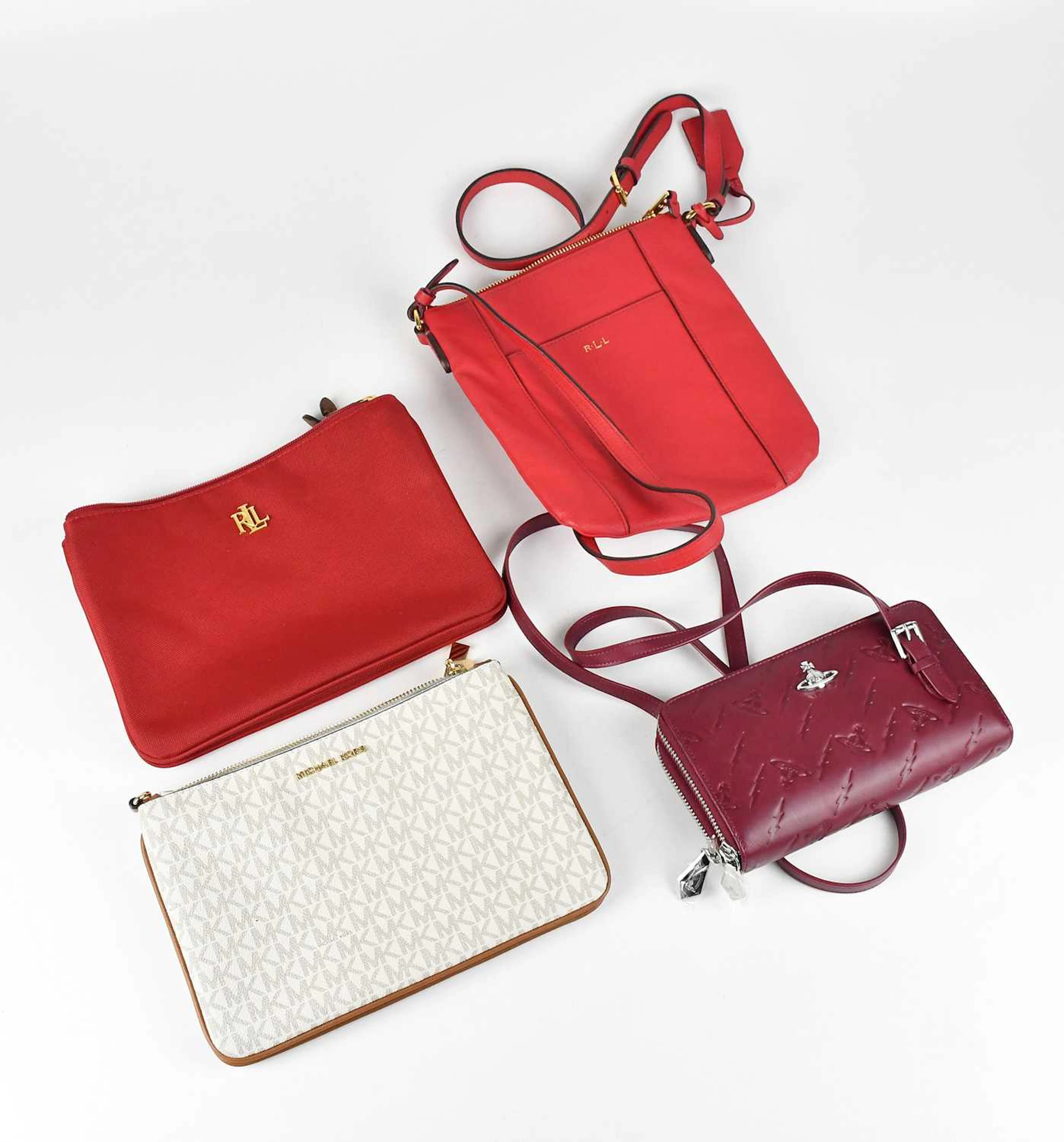 MICHAEL KORS; a cream Saffiano leather pouch with two sections