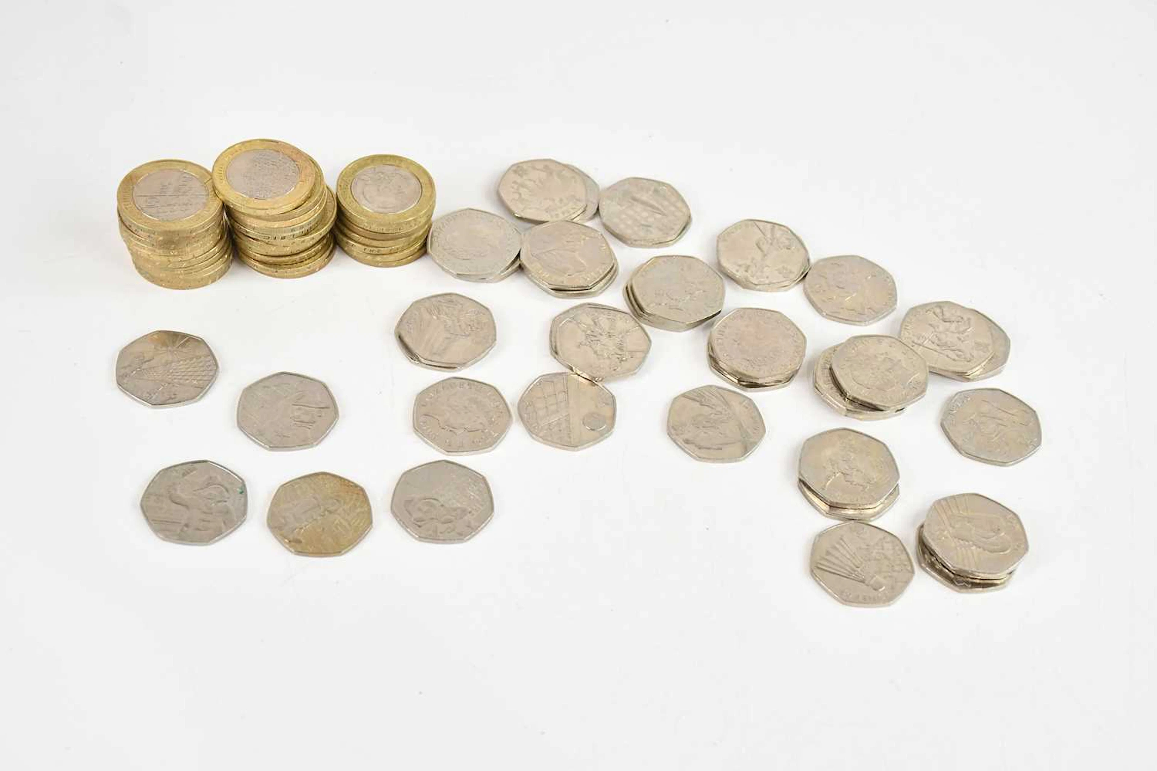 A collection of fifty pence pieces comprising Olympic 2012 aquatics