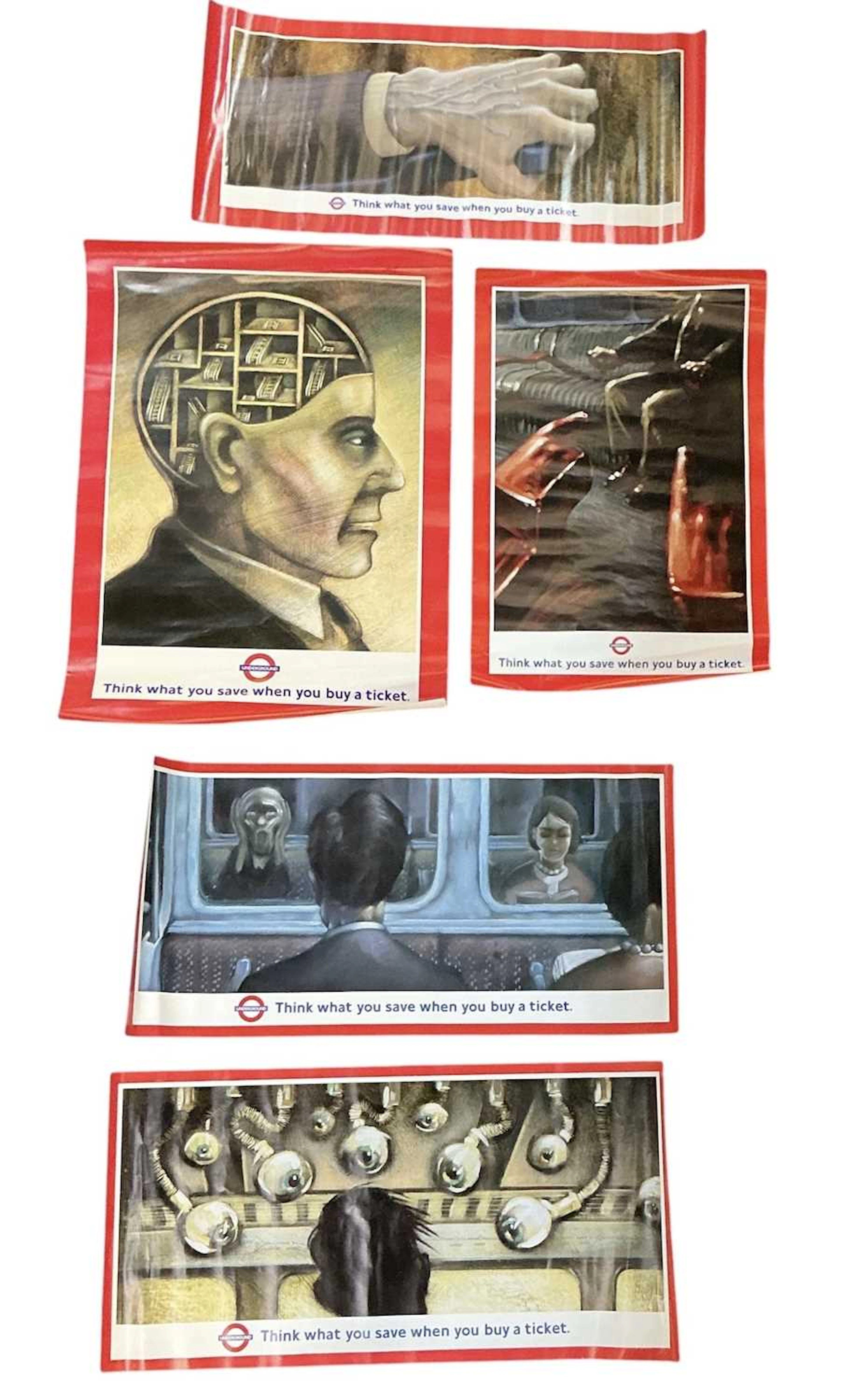 Five assorted promotional Transport for London fare dodging posters