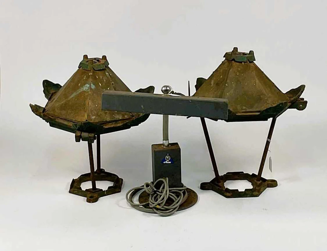P W ALLEN; an industrial mid 20th century desk lamp with...