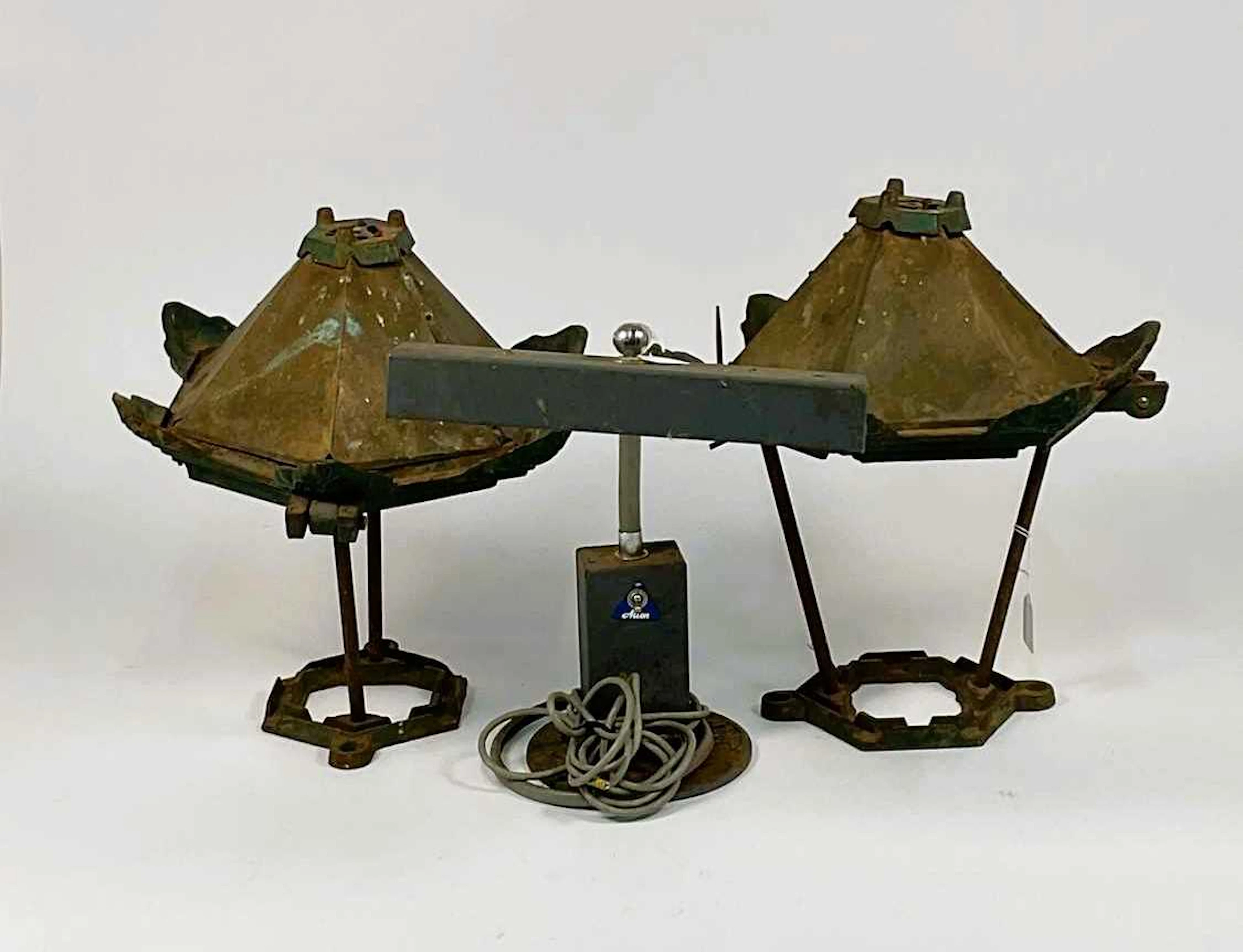 P W ALLEN; an industrial mid 20th century desk lamp with...