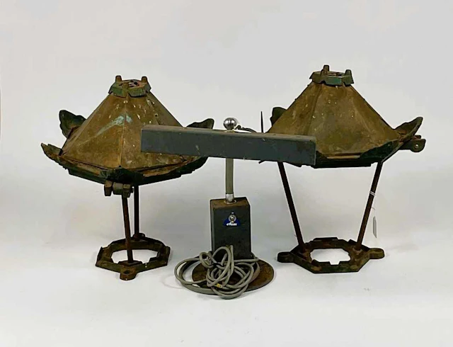 P W ALLEN; an industrial mid 20th century desk lamp with...