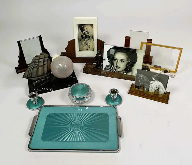 A quantity of Art Deco items to include six photo frames