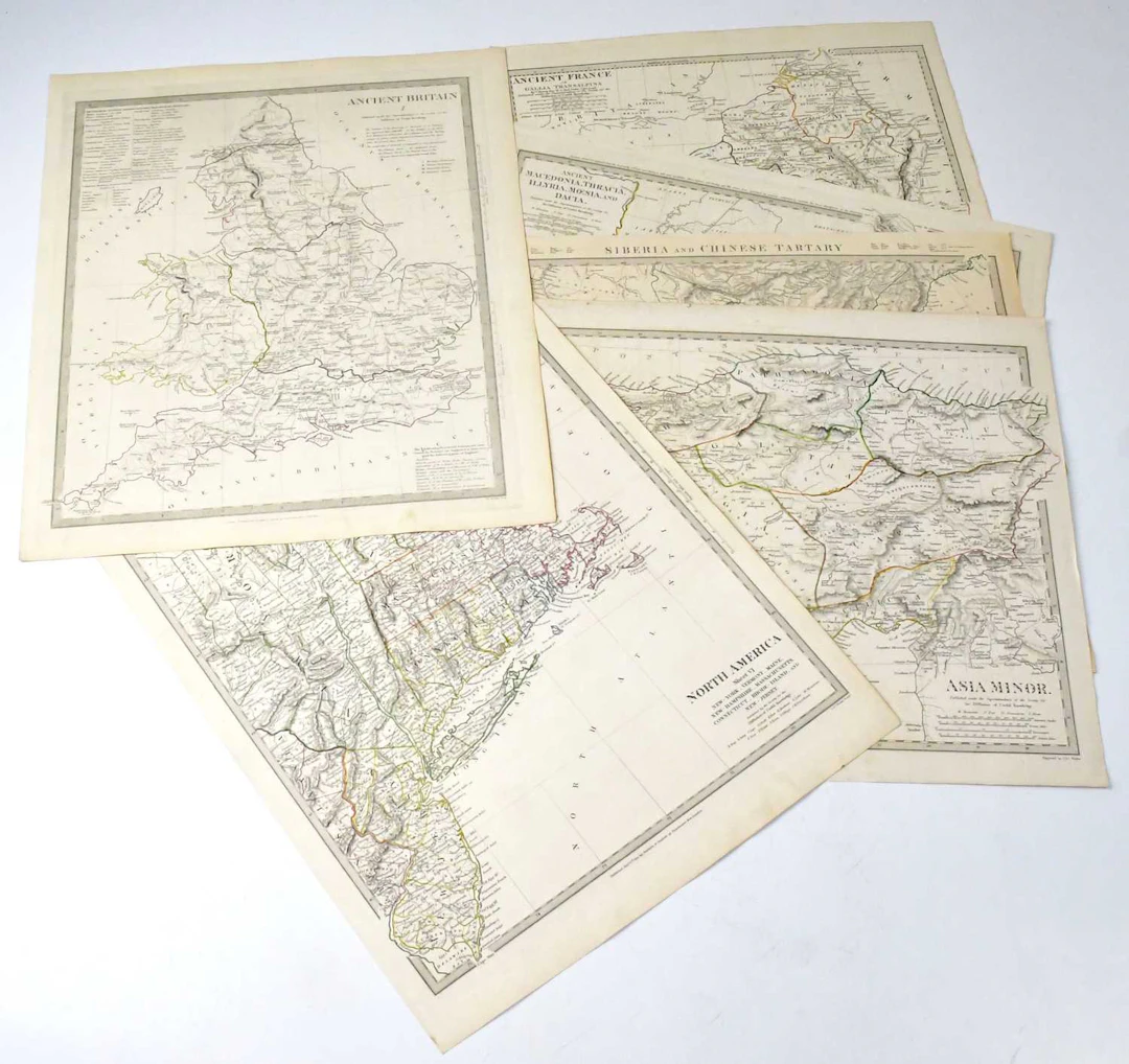 Thirteen mid-19th century hand-coloured maps
