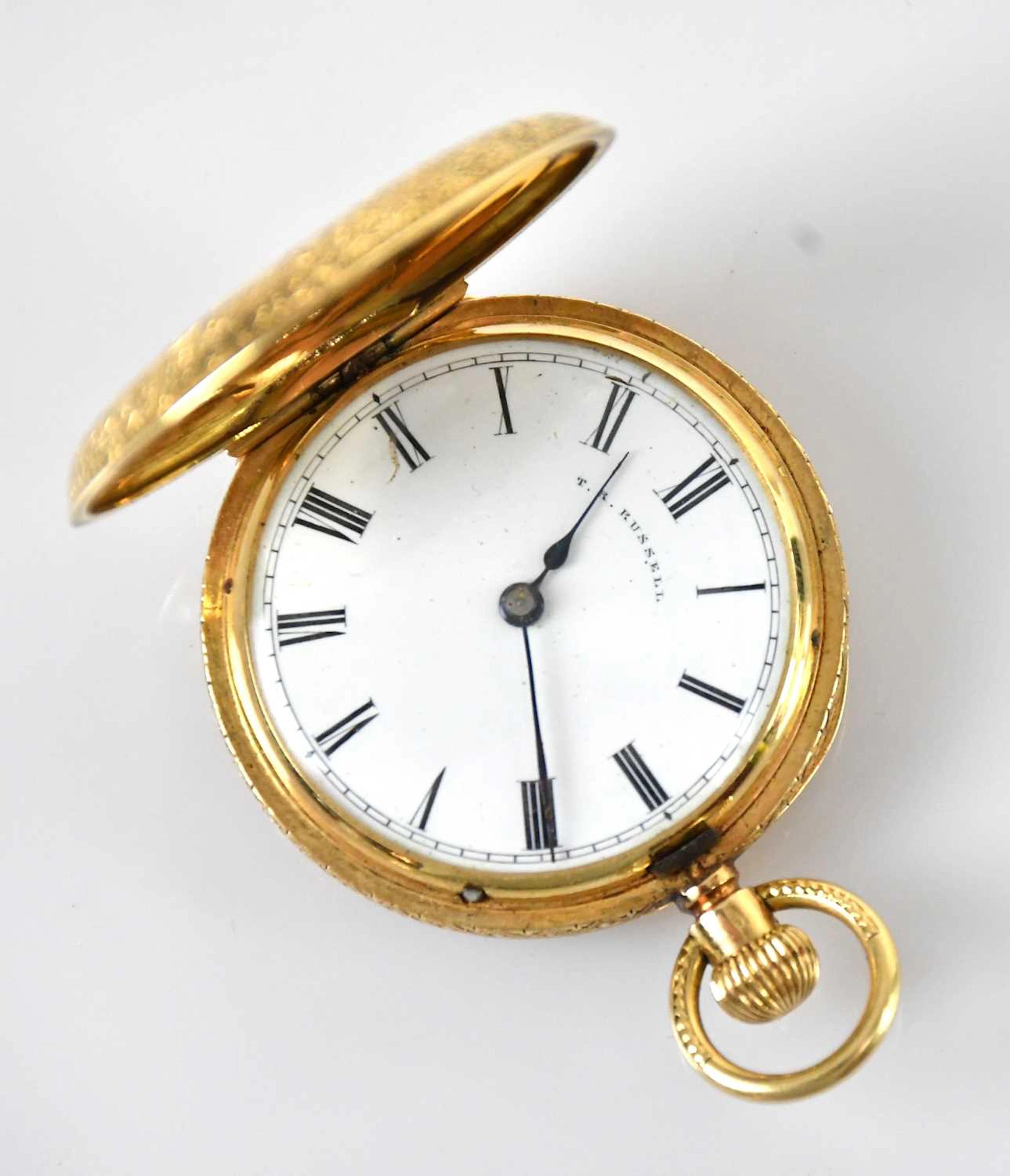 An 18ct yellow gold crown wind half hunter fob watch