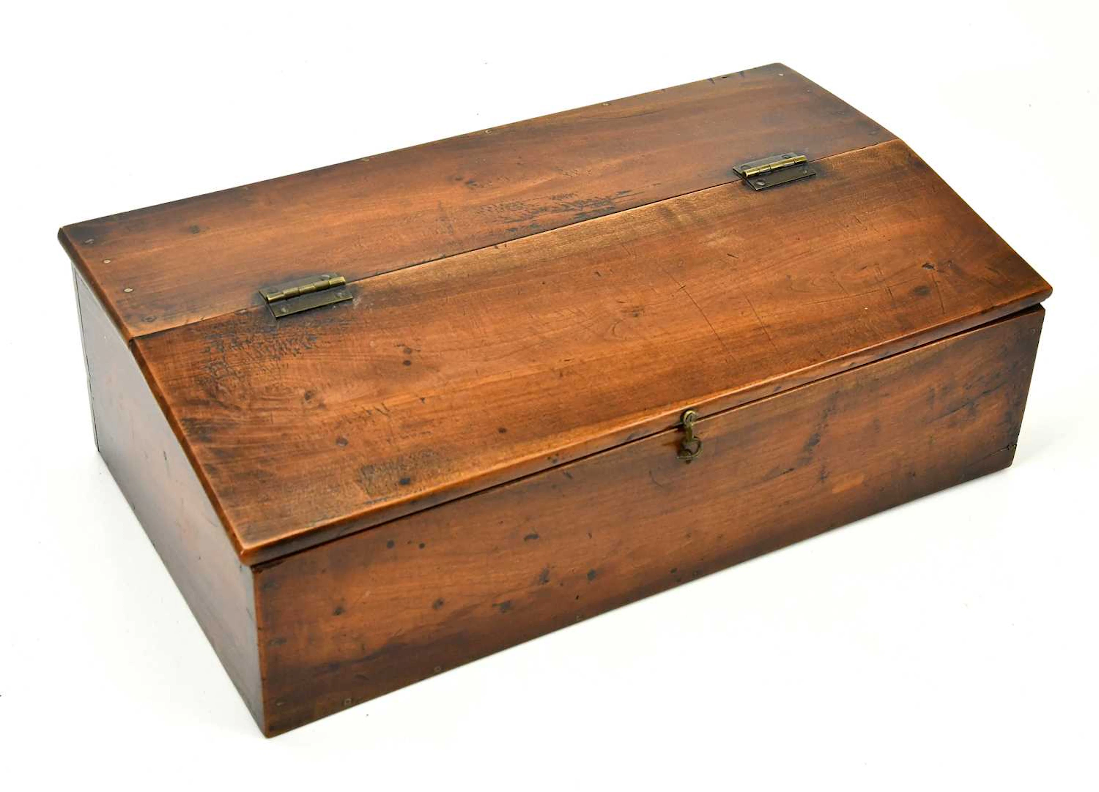 A 19th century elm and oak stationery box