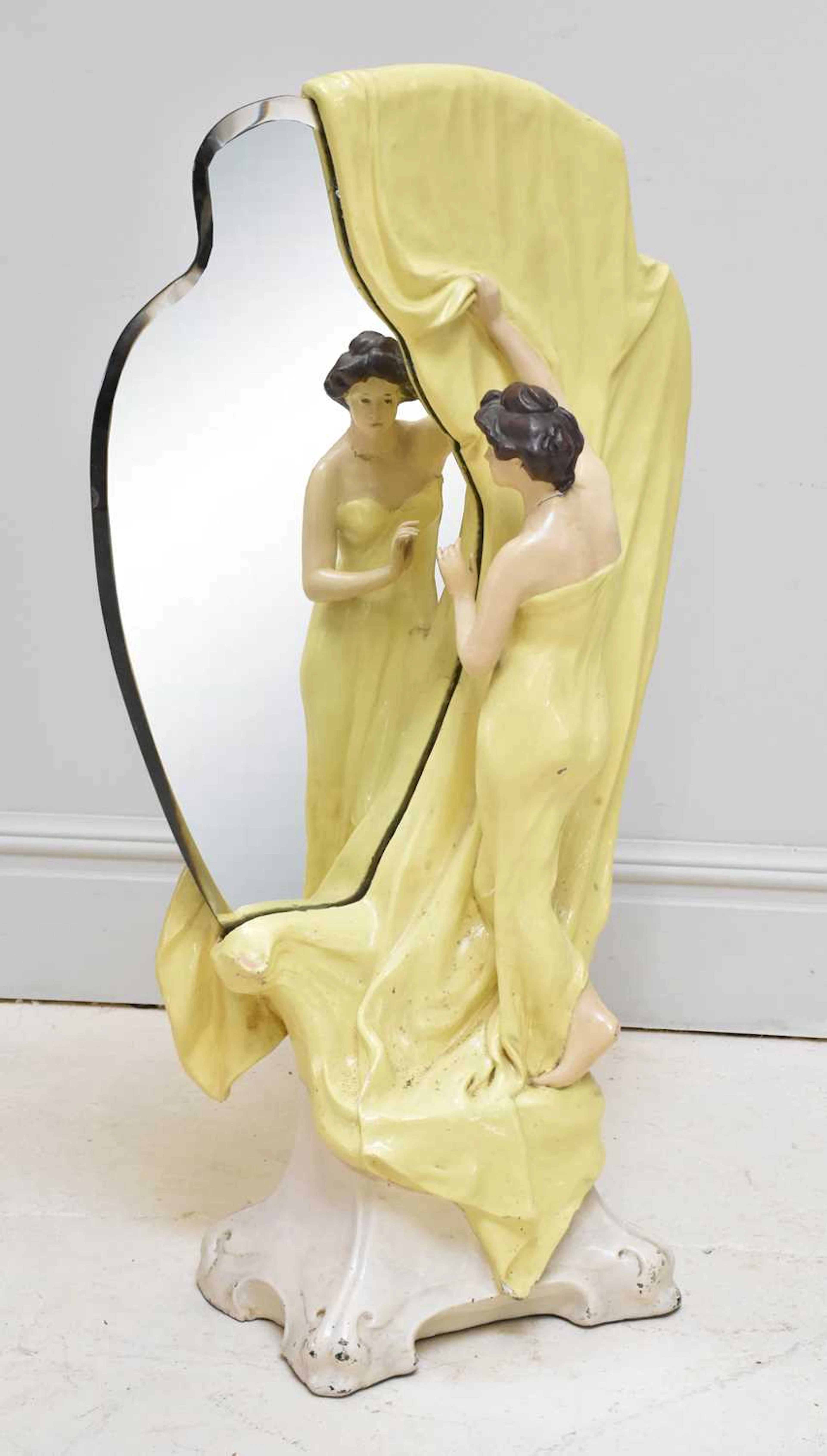 GOLDSCHEIDER; a painted Art Nouveau figural mirror