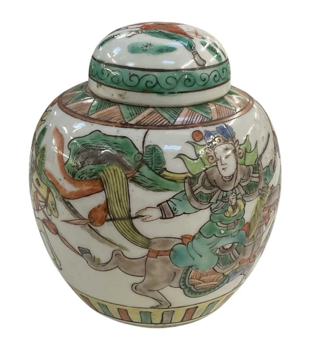 An early 20th century Chinese hand painted Famille Verte porcelain ginger jar