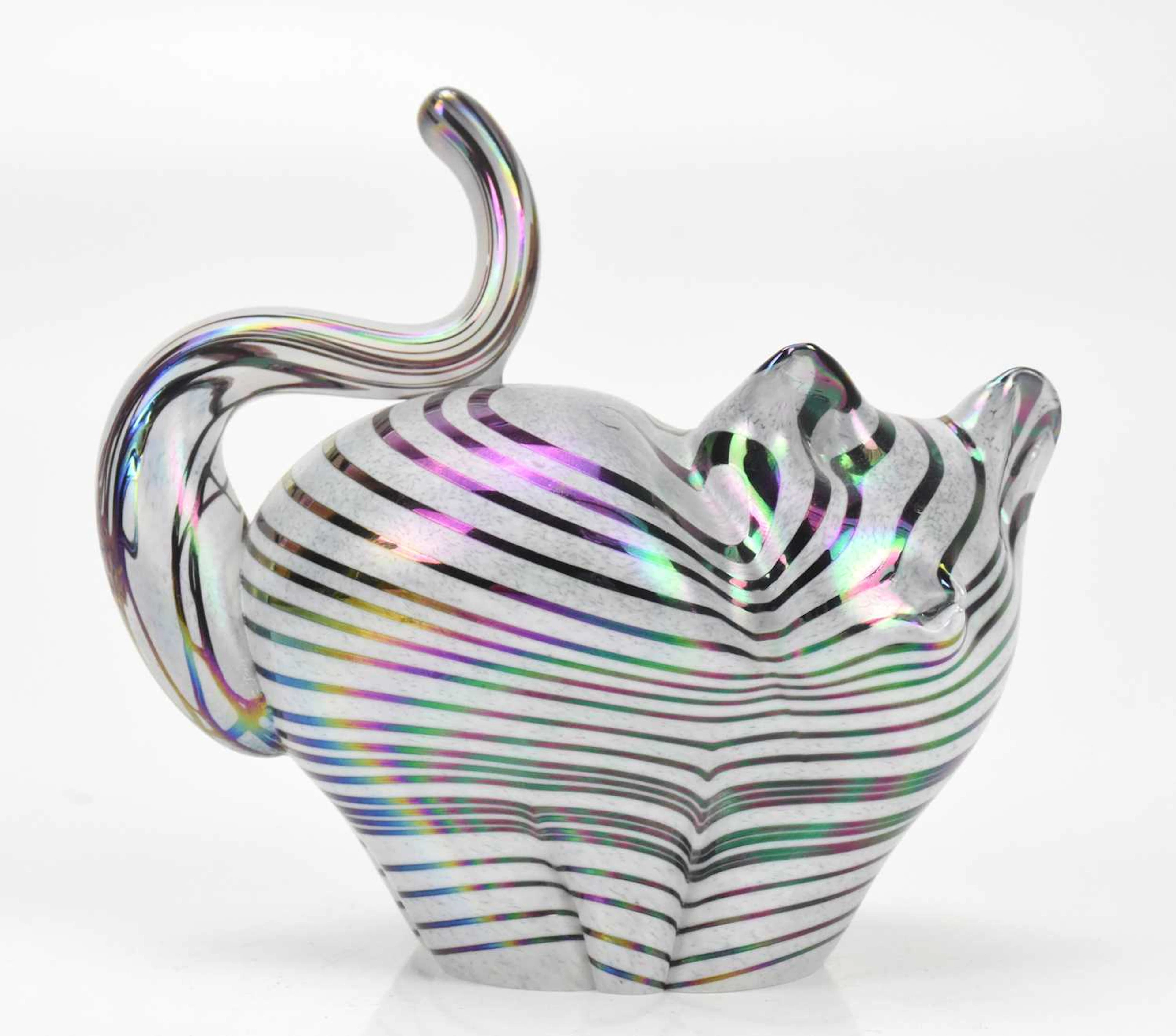 JOHN DITCHFIELD FOR GLASFORM; an iridescent model of a standing cat