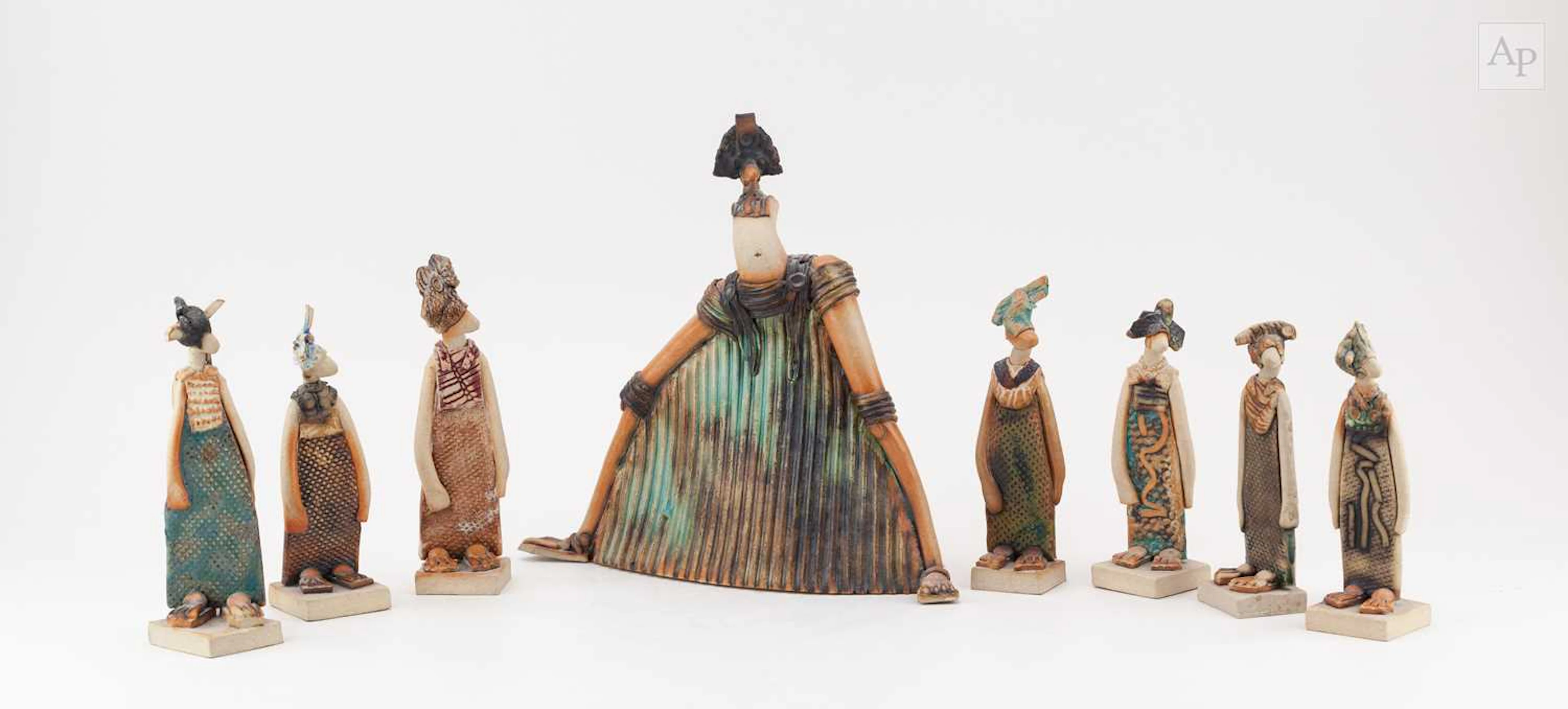 GEOFF COX (born 1946); a group of stoneware figures