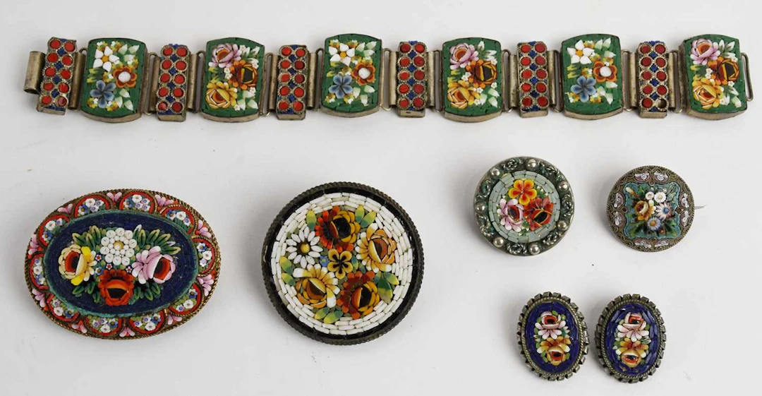 A small group of assorted micromosaic set costume jewellery