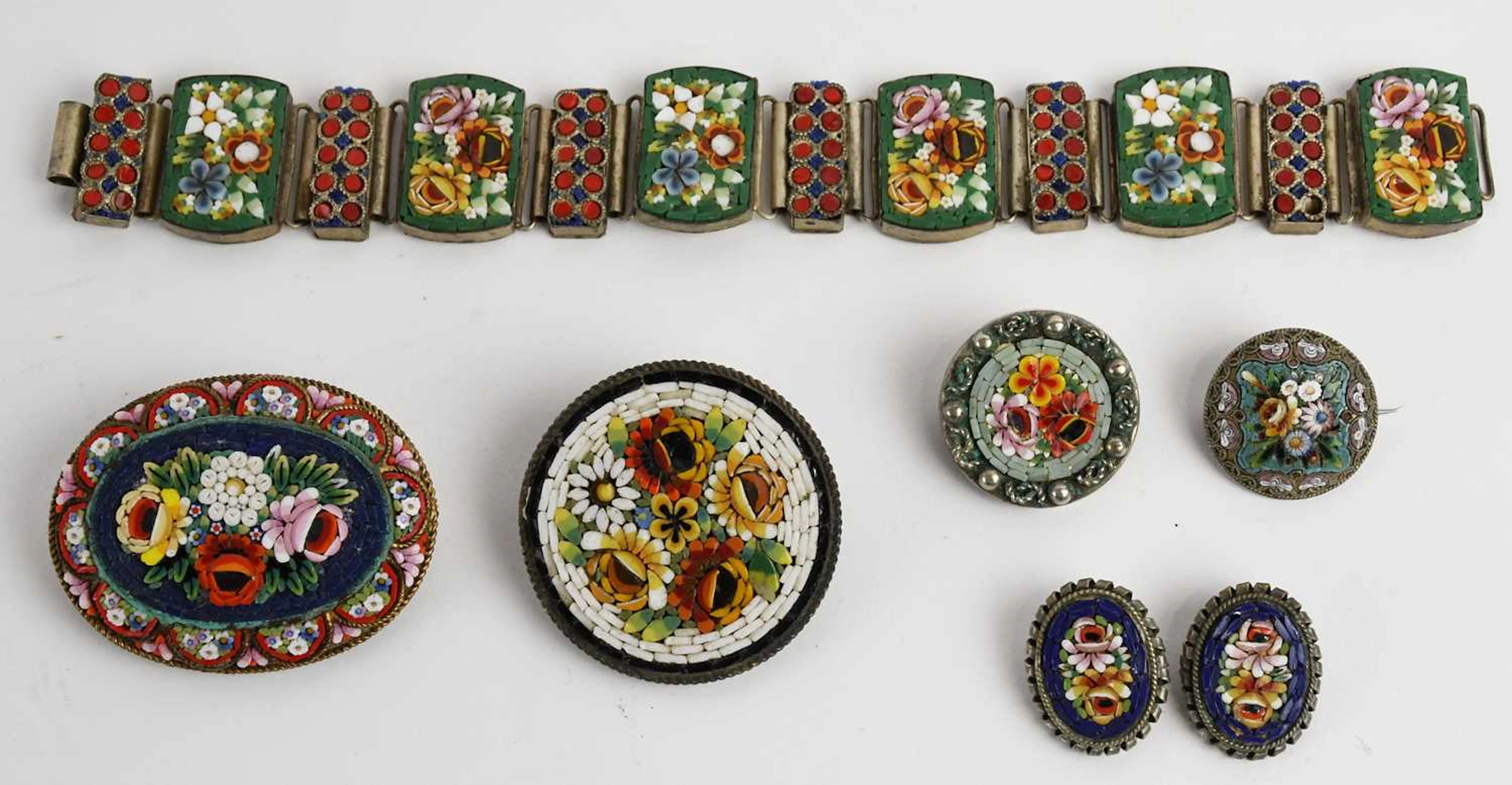 A small group of assorted micromosaic set costume jewellery