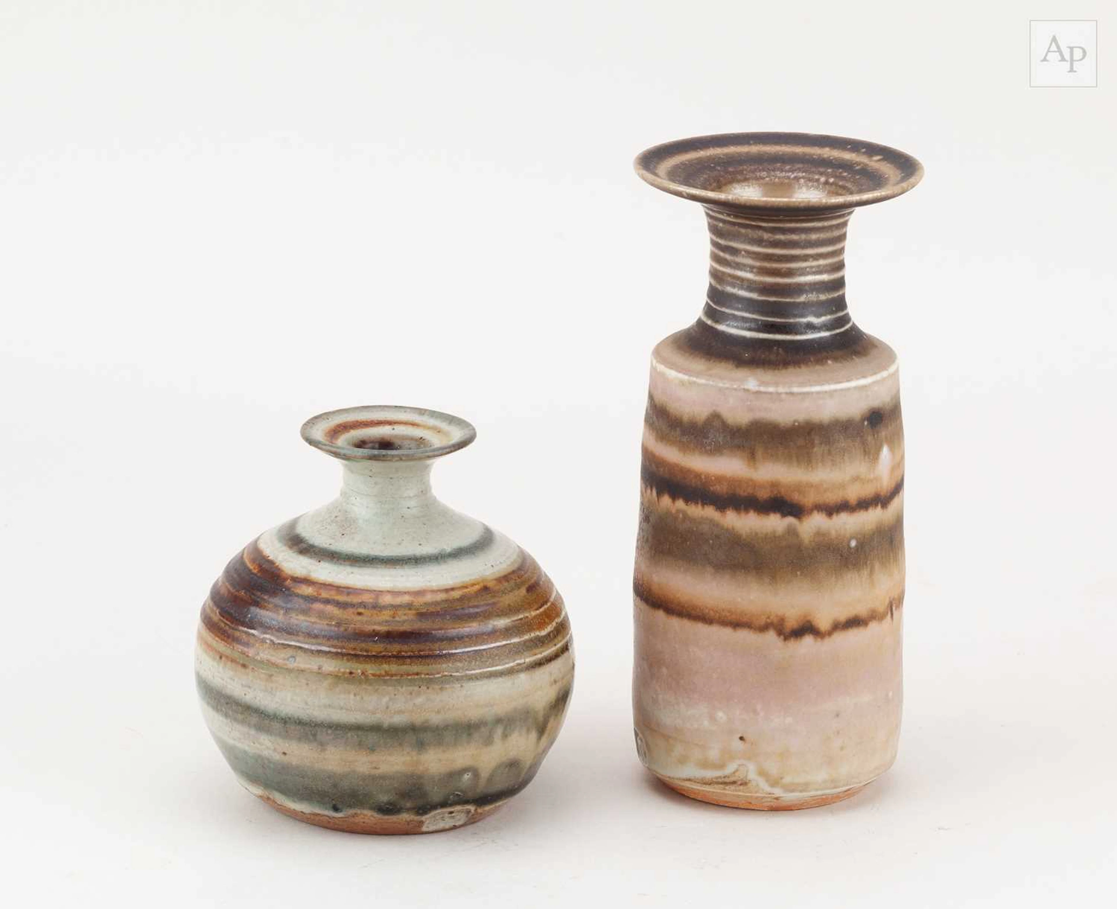 MARY RICH (1940-2022); a porcelain bottle with banded decoration