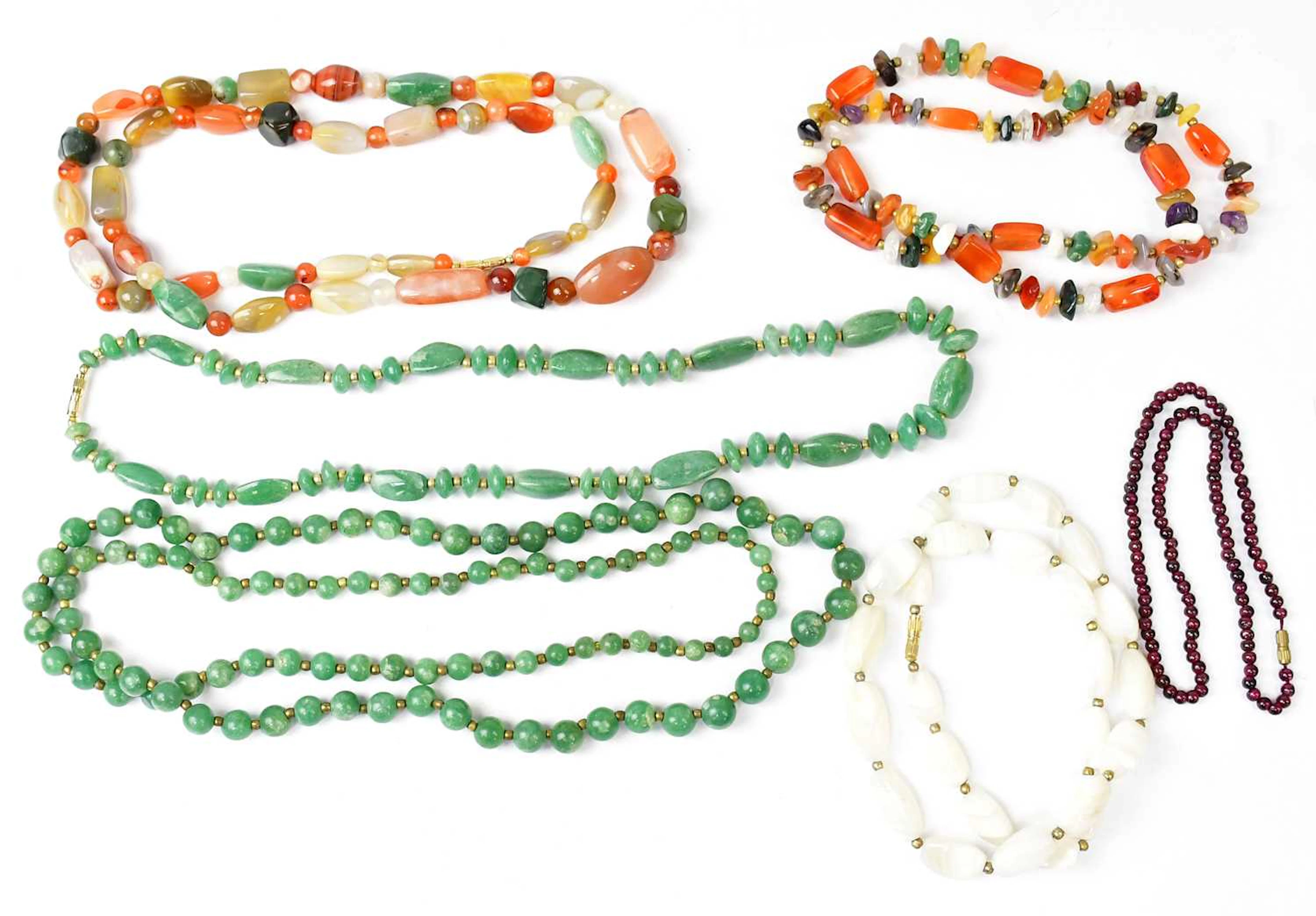 Six vintage gemstone beaded necklaces