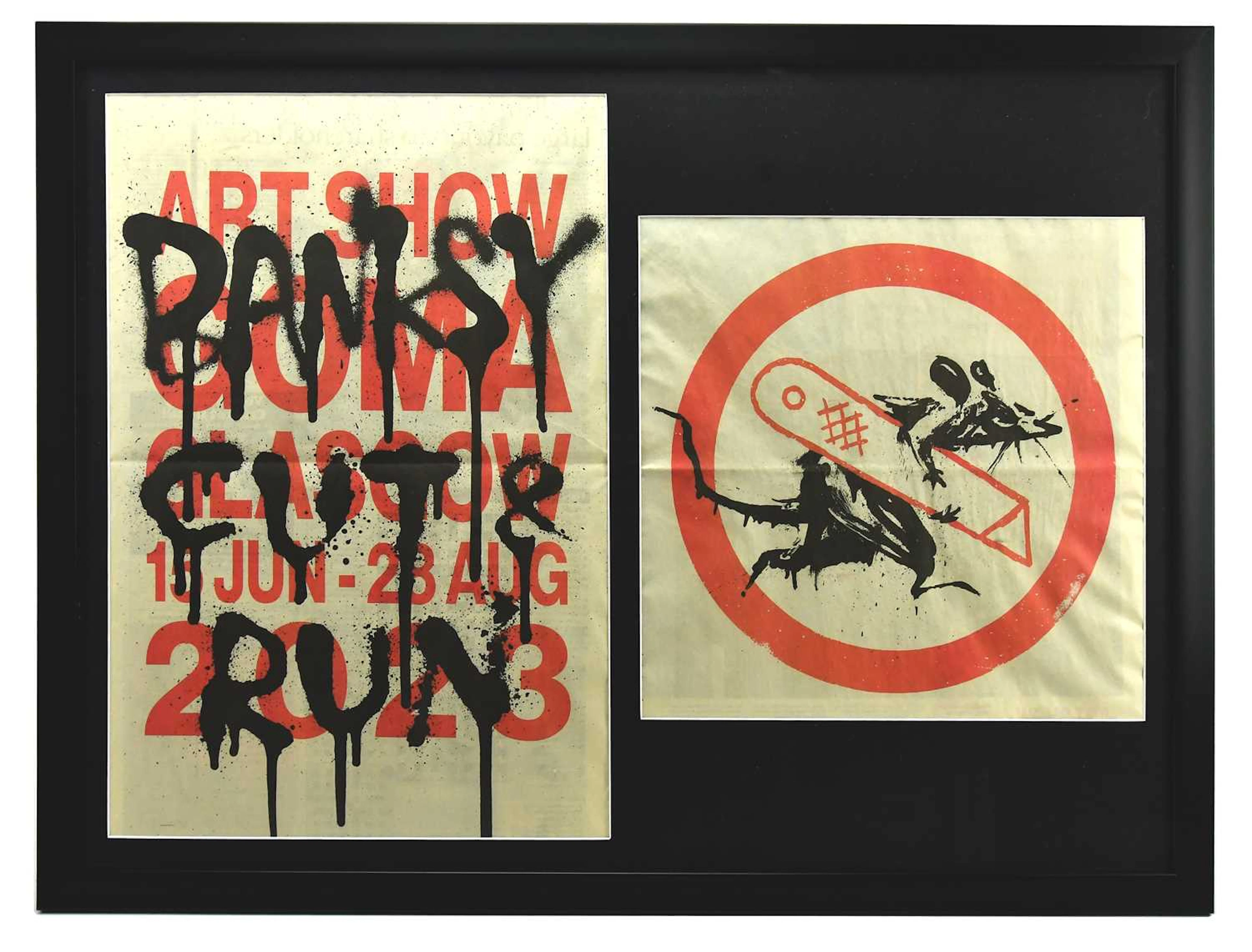AFTER BANKSY (2023); a framed newspaper cutting for 'Cut & Run' exhibition