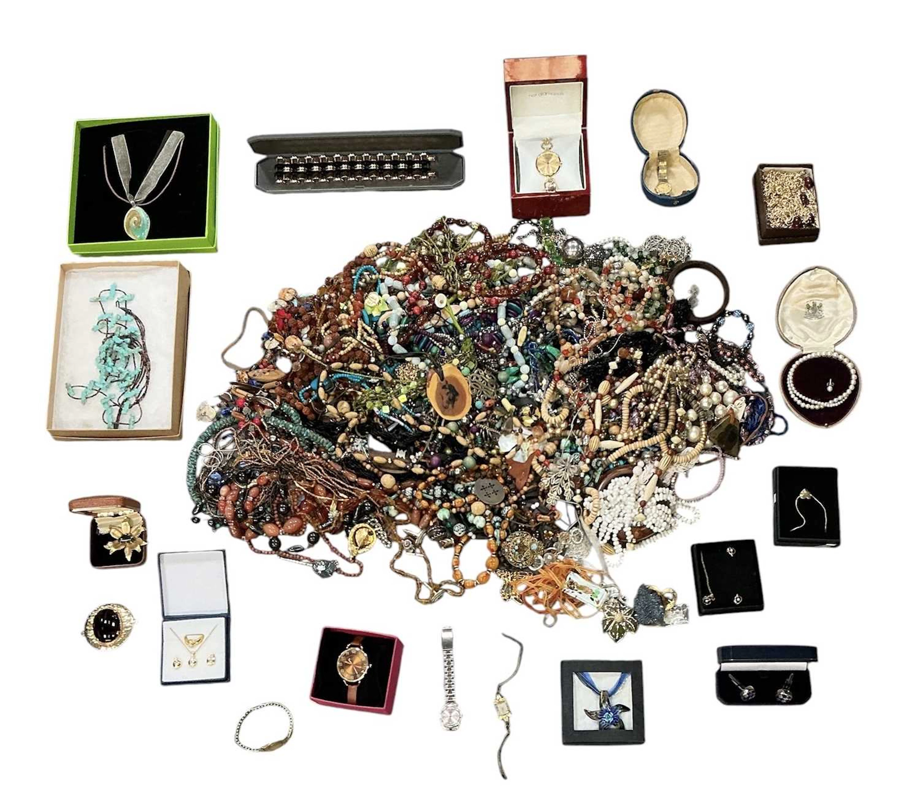A large quantity of assorted costume jewellery and watches