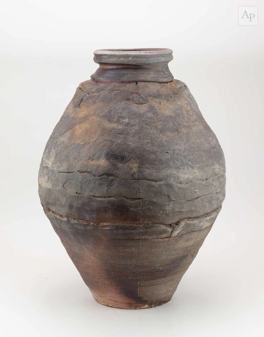CHARLES BOUND (born 1939); a large wood fired stoneware jar covered in ash glaze
