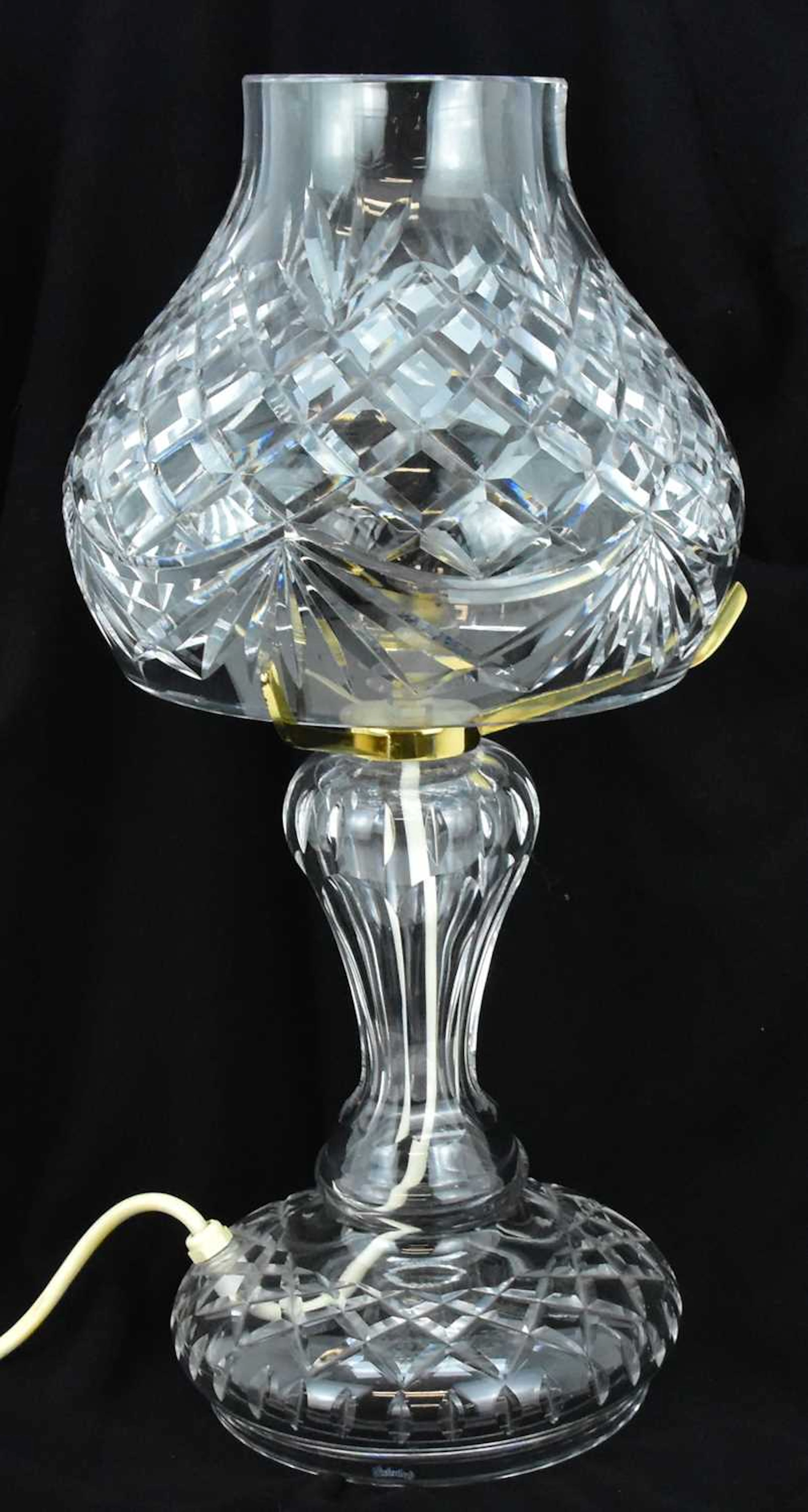 WATERFORD; a two-piece cut glass crystal mushroom style table lamp