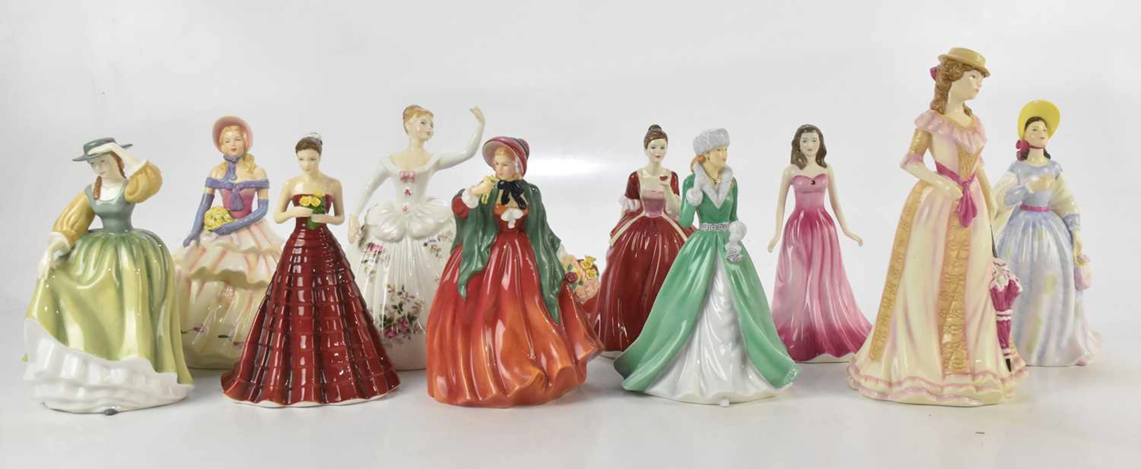 ROYAL DOULTON; nine assorted figures comprising HN5091 'Clare'