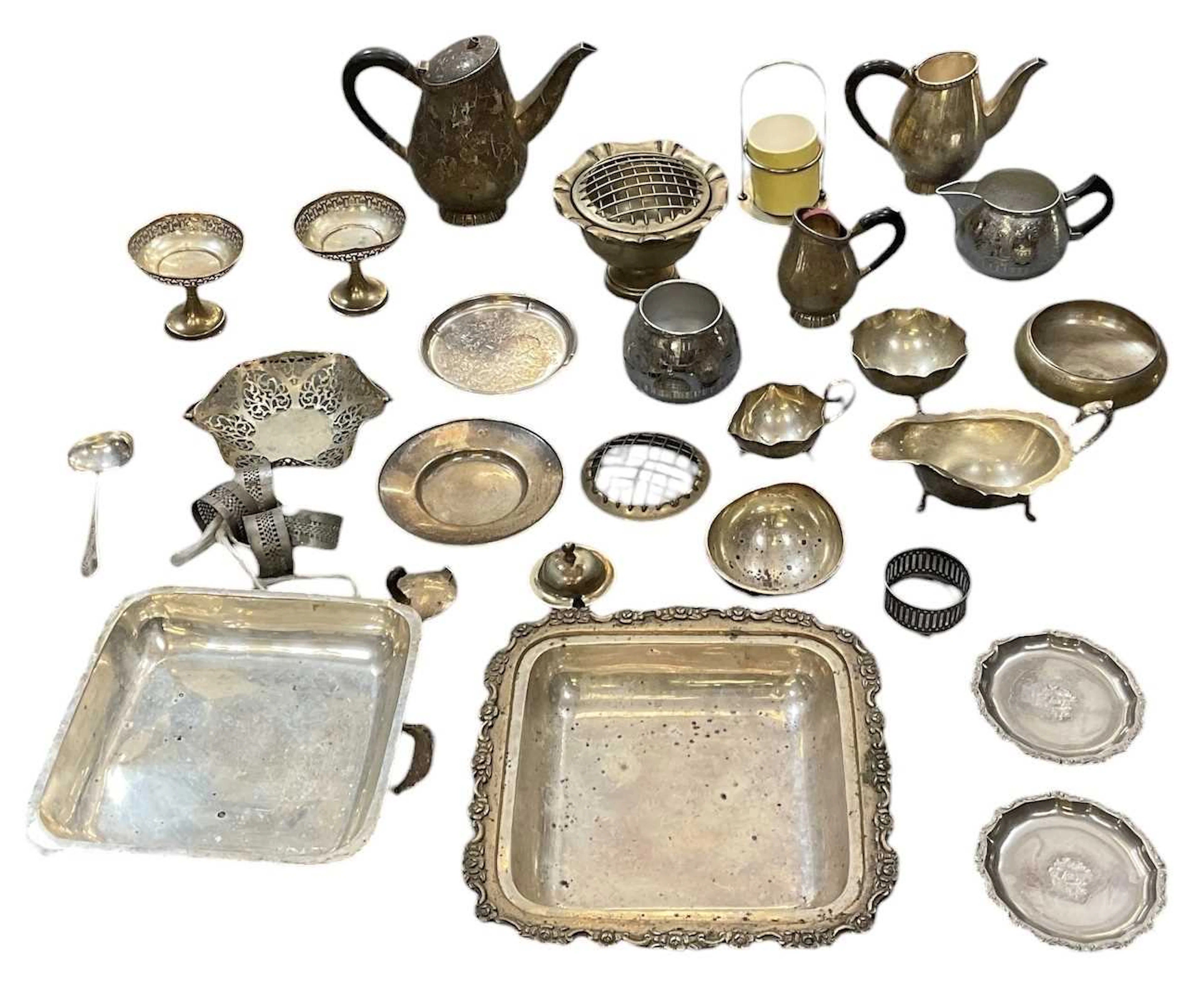 A small quantity of assorted silver plated items including teapots