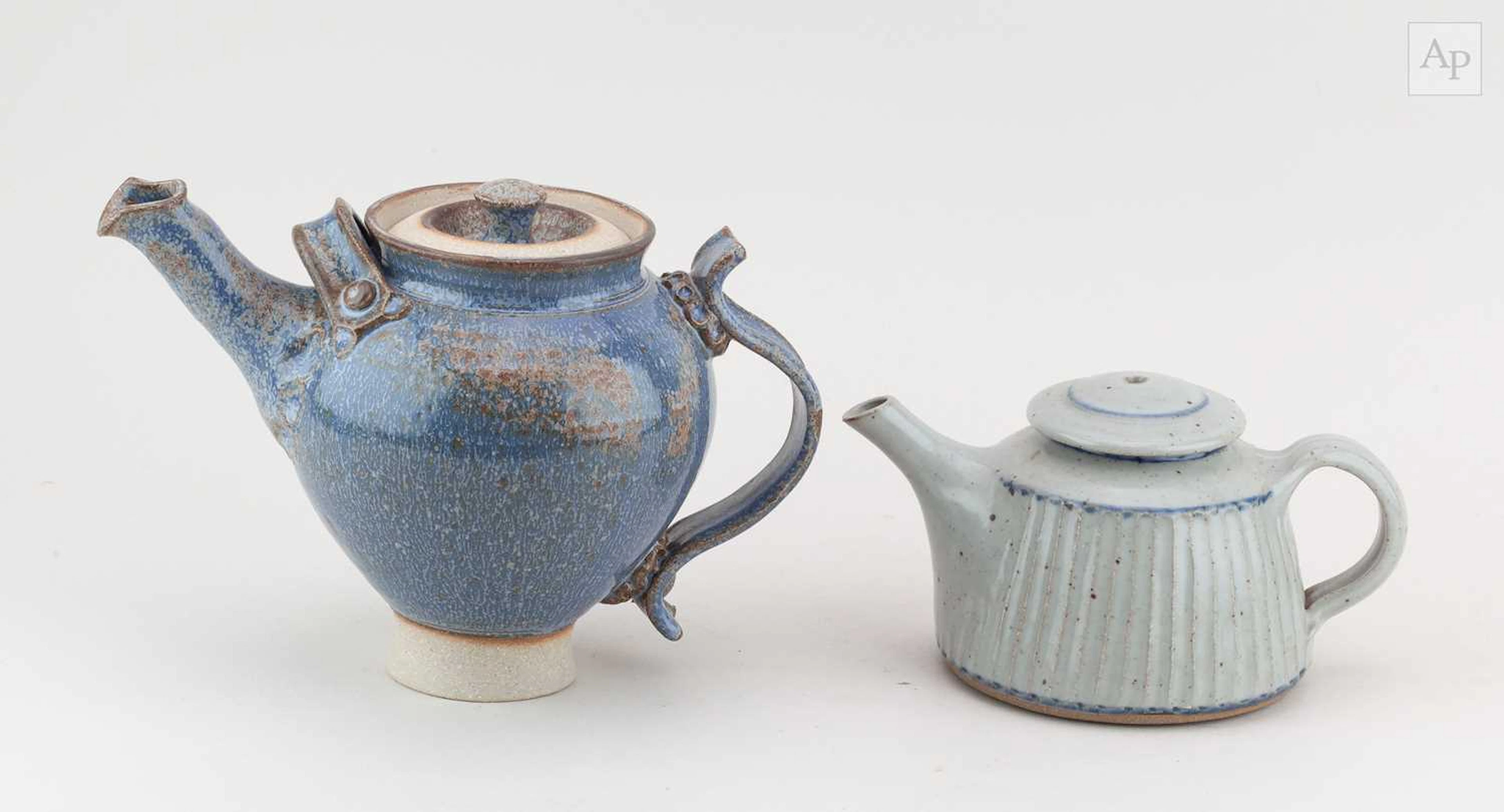 DAVID BACKHOUSE; a stoneware teapot covered in mottled blue/grey glaze
