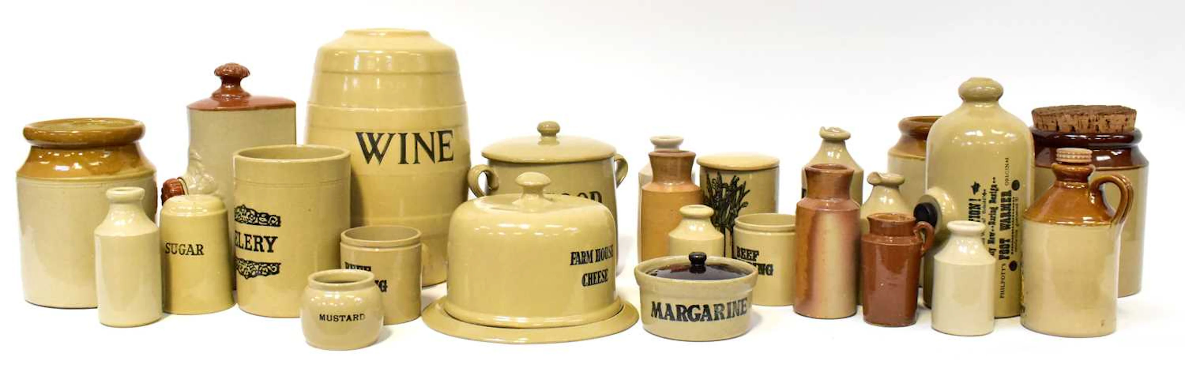 A collection of reproduction stoneware ceramics