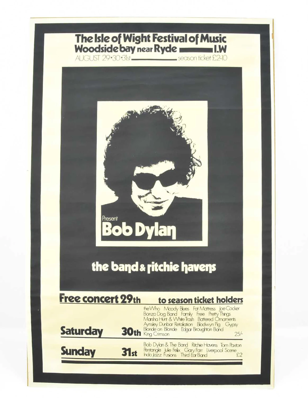 BOB DYLAN; a concert poster for the Isle of Wight Festival of Music