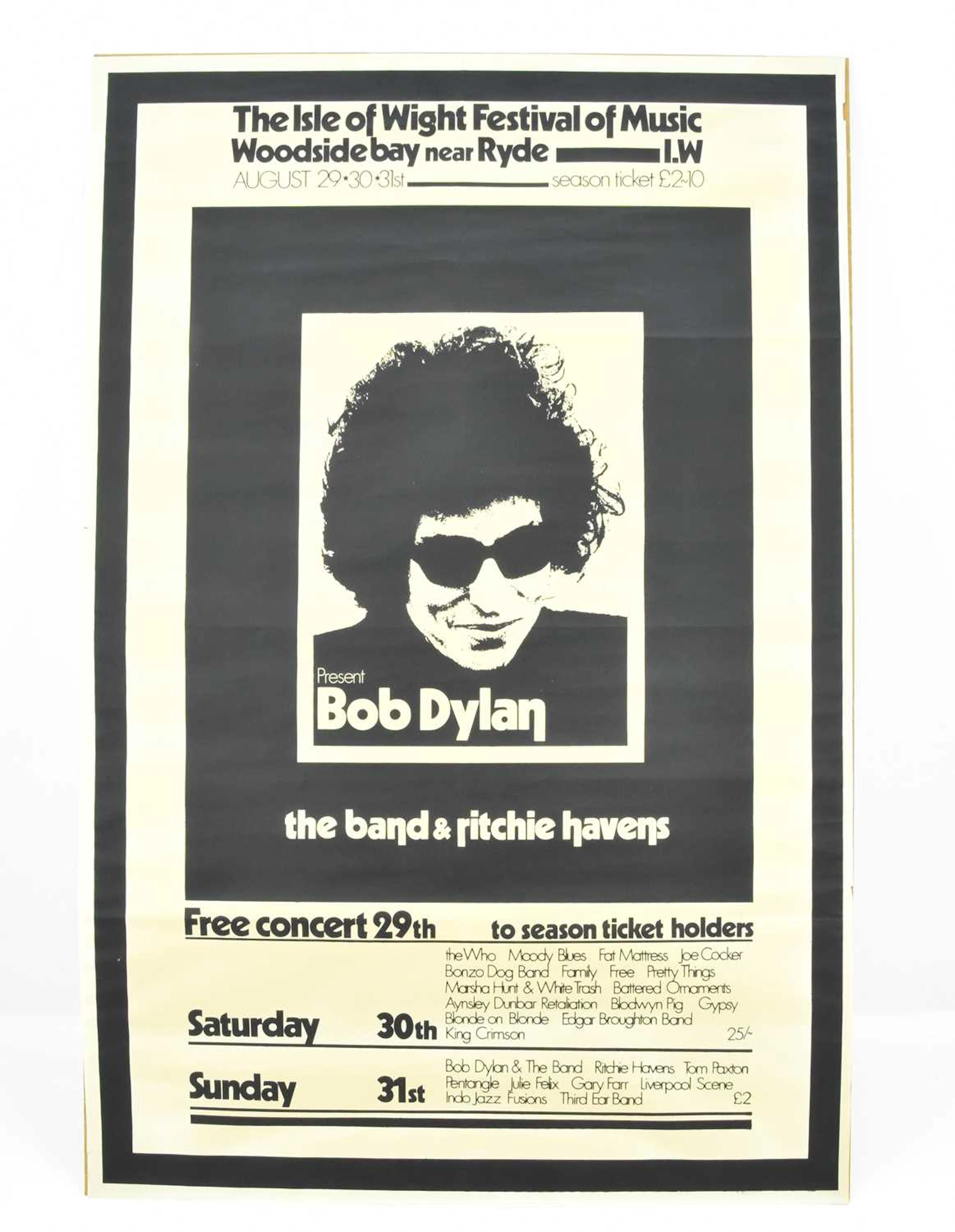 BOB DYLAN; a concert poster for the Isle of Wight Festival of Music